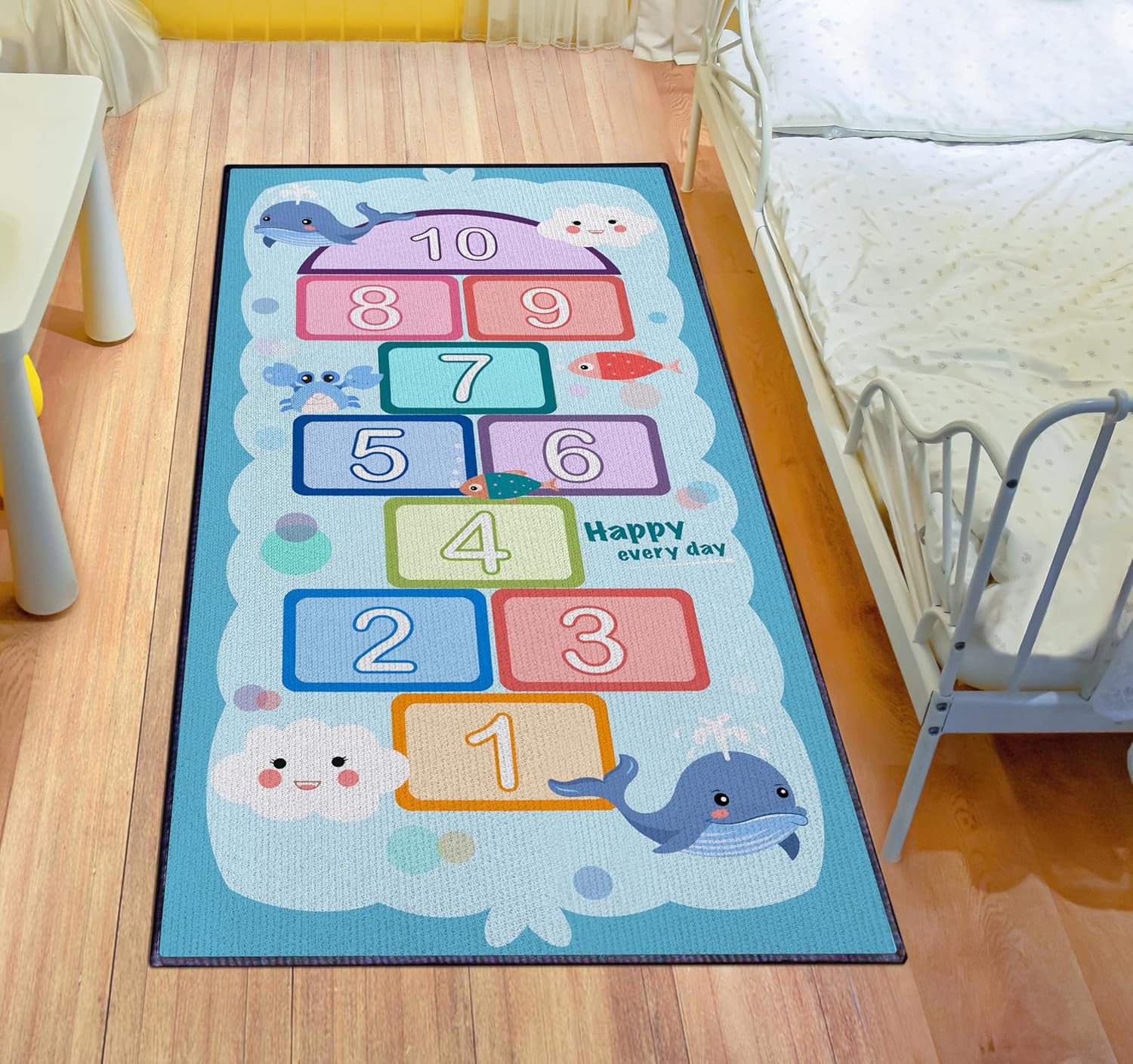 Hopscotch Numbers Rug for Kids Room Bedroom, Non-Slip Boys Girls Toddler Educational Runner Area Rug for Playroom Game Living Room, Cute Learning Hop Count Floor Carpet Play Rug, Large 63"*32"
