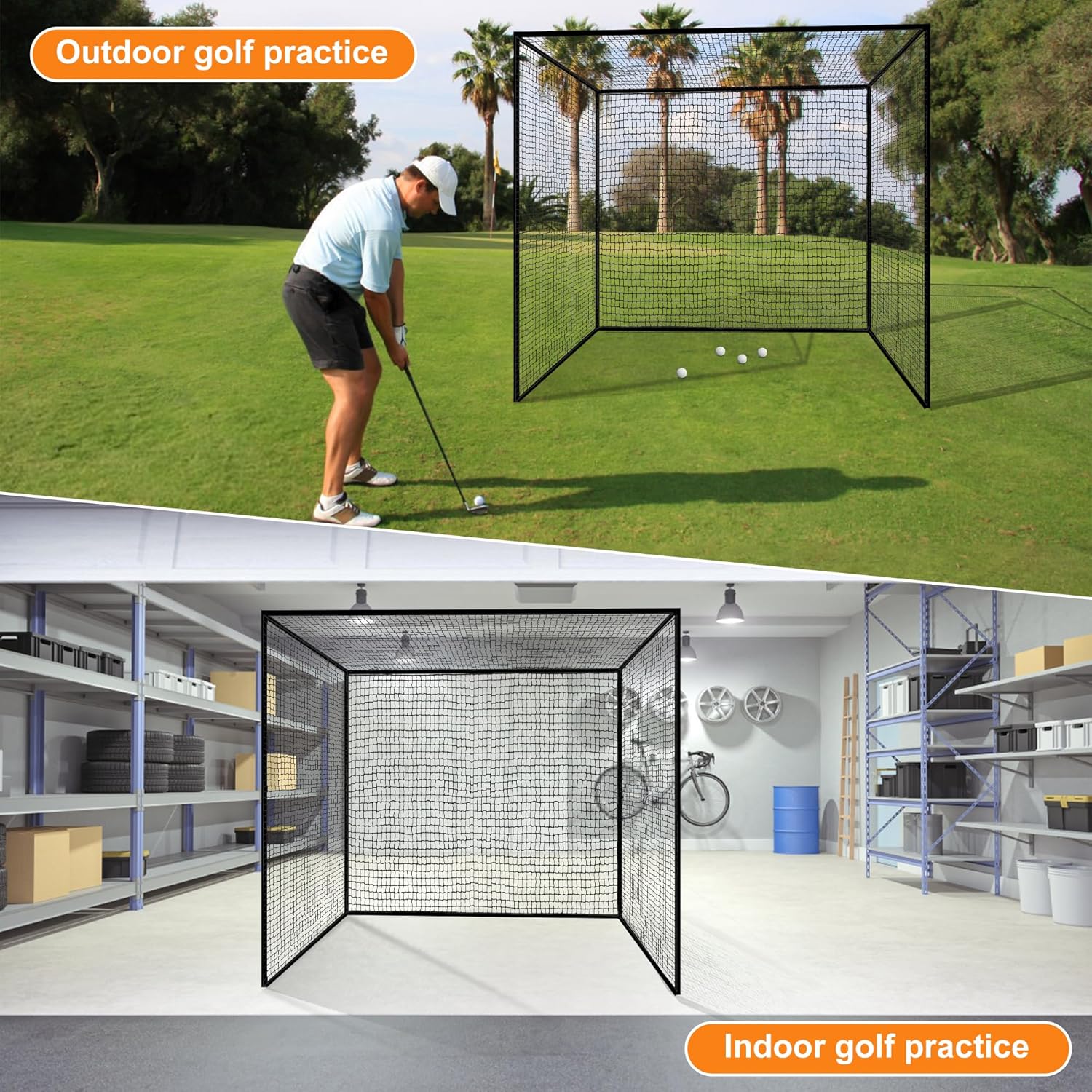 Heavy Duty Nylon Golf Batting Cage, 7.8-10ft Batting Cage Net with 10 Carabiners and 4 Tie Rope,Durable Golf Practice Net Batting Net for Backyard,Baseball Net Indoor Outdoor (ONLY NET)