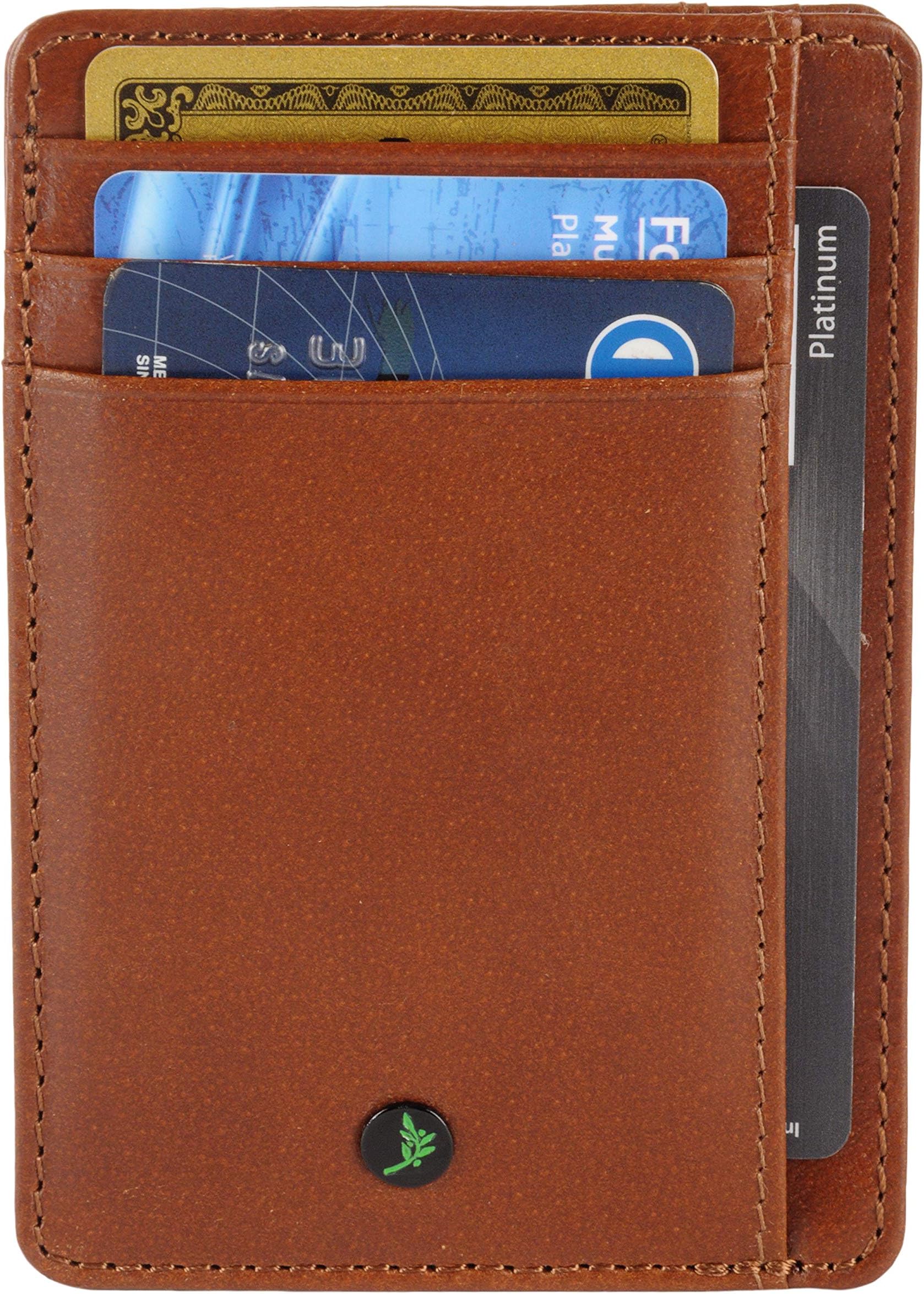 AULIV RFID Blocking Front Pocket Luxury Card Case Leather Wallet