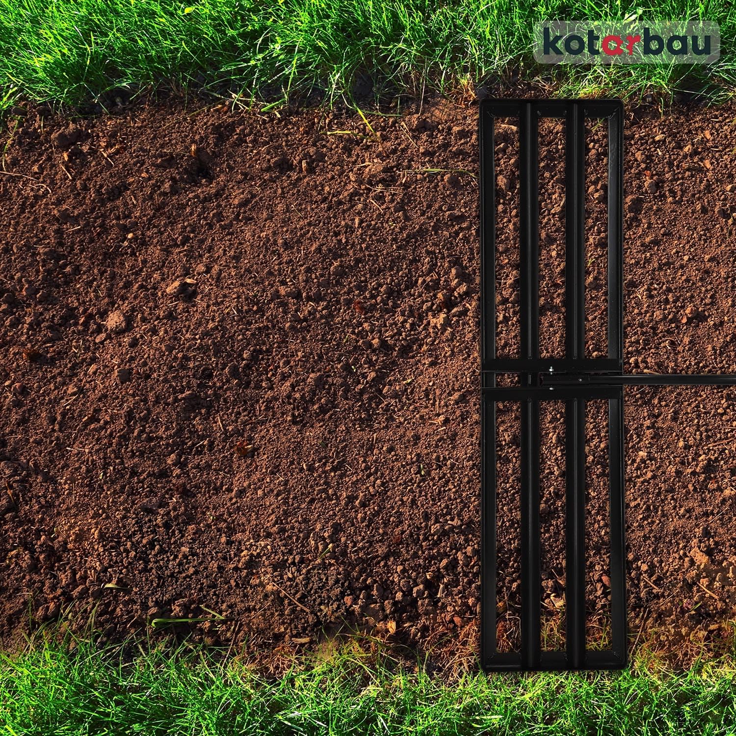 KOTARBAU® Rasenrakel - 120 x 30 cm - Rasen Nivellierrechen - mit Stahlstiel - 180 cm - Gartenwerkzeug zur Rasenpflege - Rasen Rakel - Gartenzubehör - Stahl - Schwarz