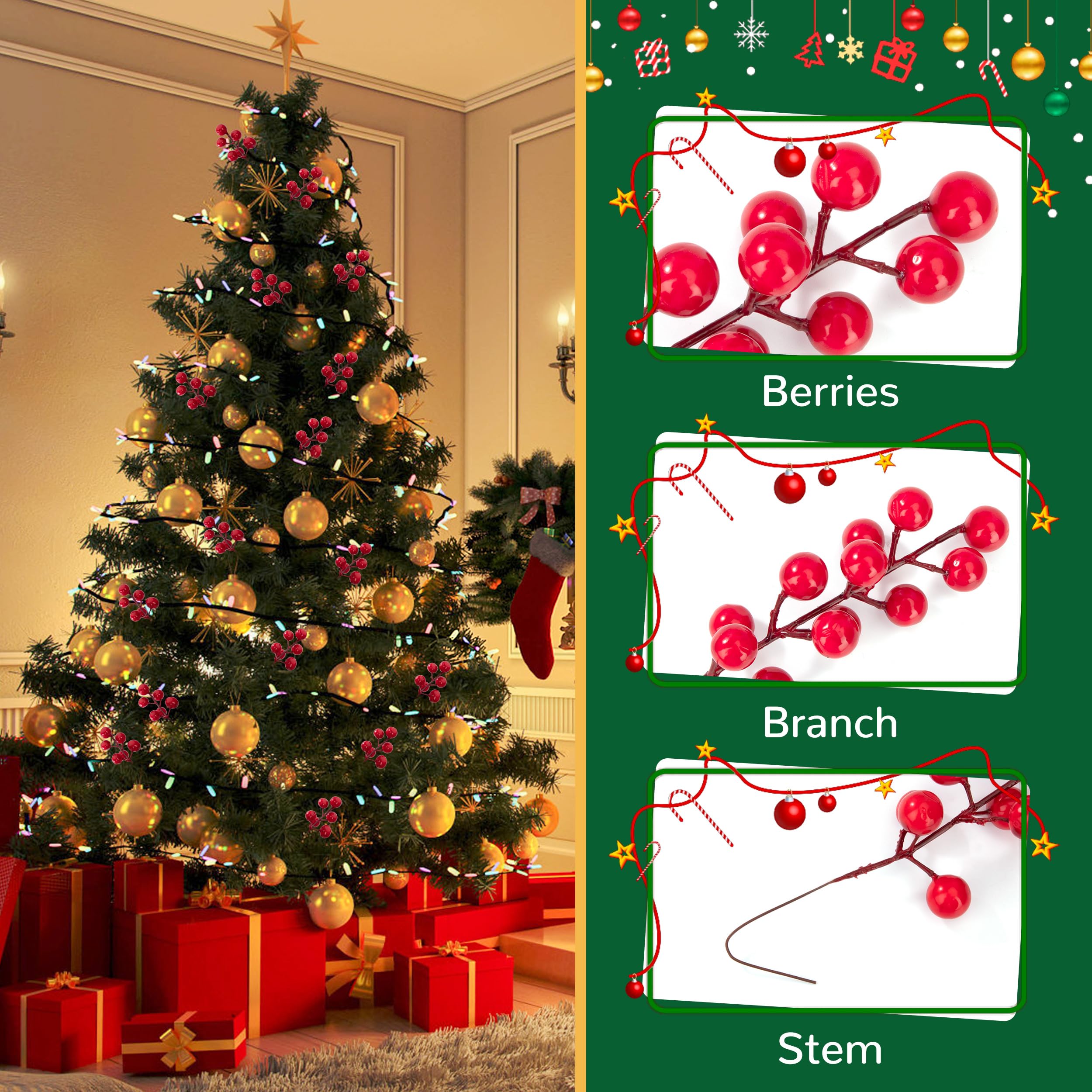 Jesustree Künstliche Rote Beeren - 24 Stück Weihnachtsdeko