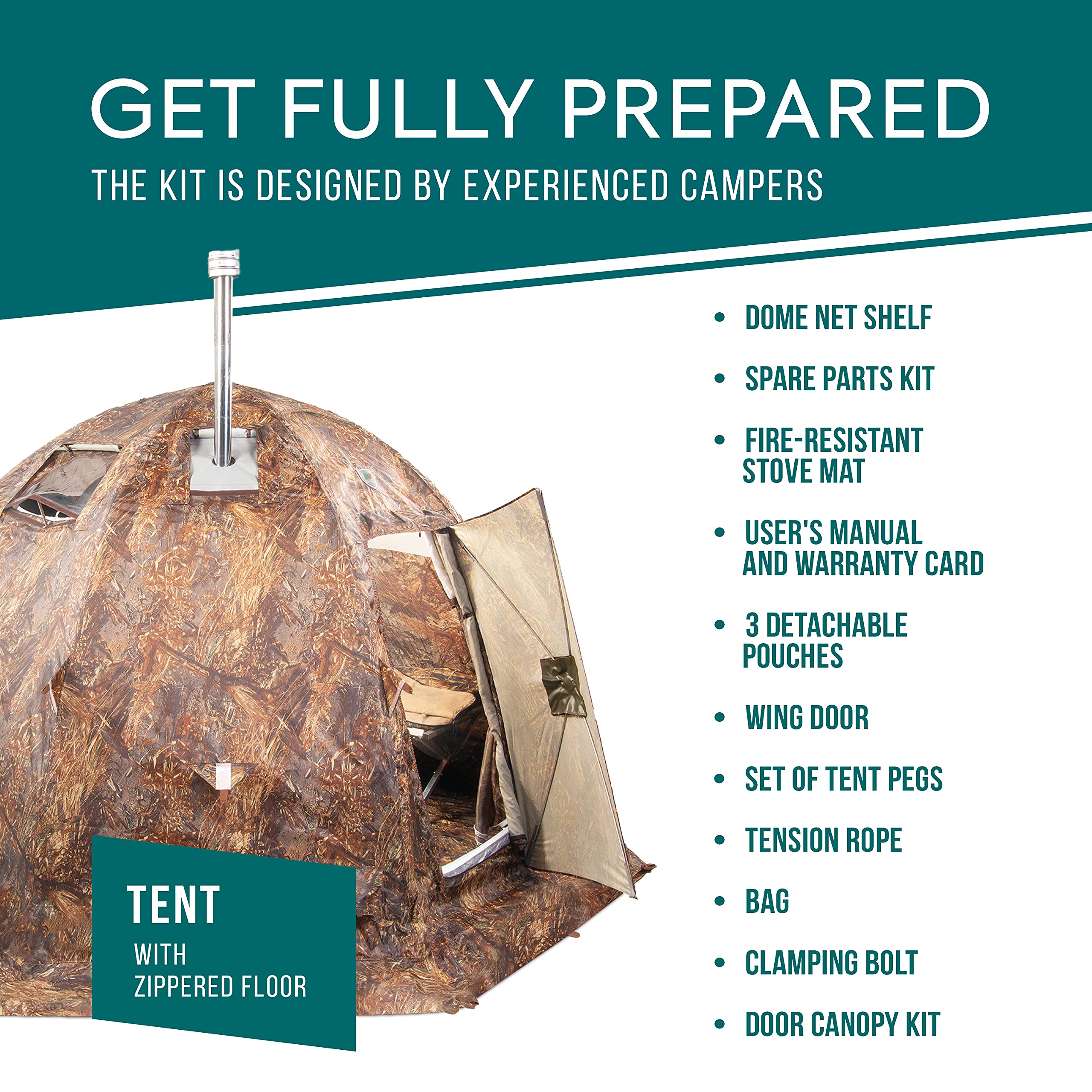 RussianBear Hot Tent with Stove Jack. Hunting Fishing Outfitter Cold Weather Tent with Wood