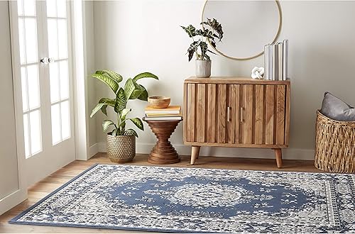 Miniatura 3 de Home Dynamix Premium Sakarya - Tapete tradicional con borde y medallón, azul medianoche, tapete rectangular de 21 pulgadas x 35 pulgadas