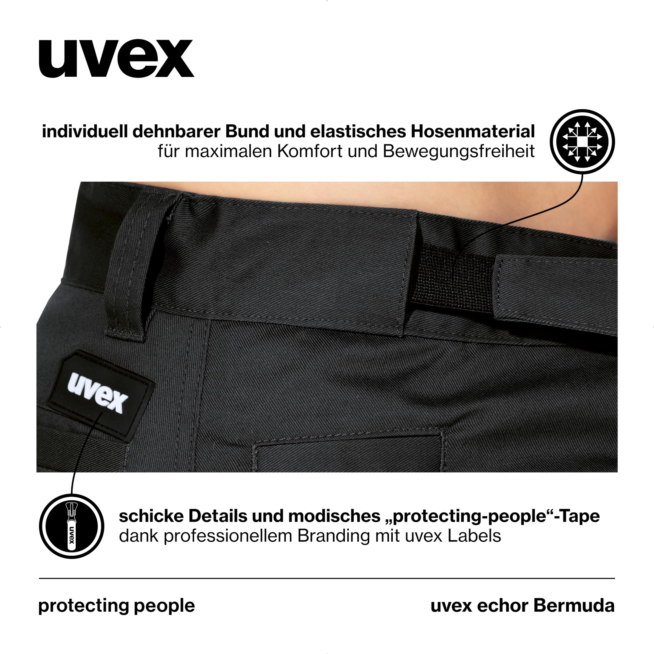 Uvex echor Arbeitsshorts - Kurze Premium Arbeitshose - Herren-Cargohose - Stretch-Bund, leicht, elastisch & viel Stauraum