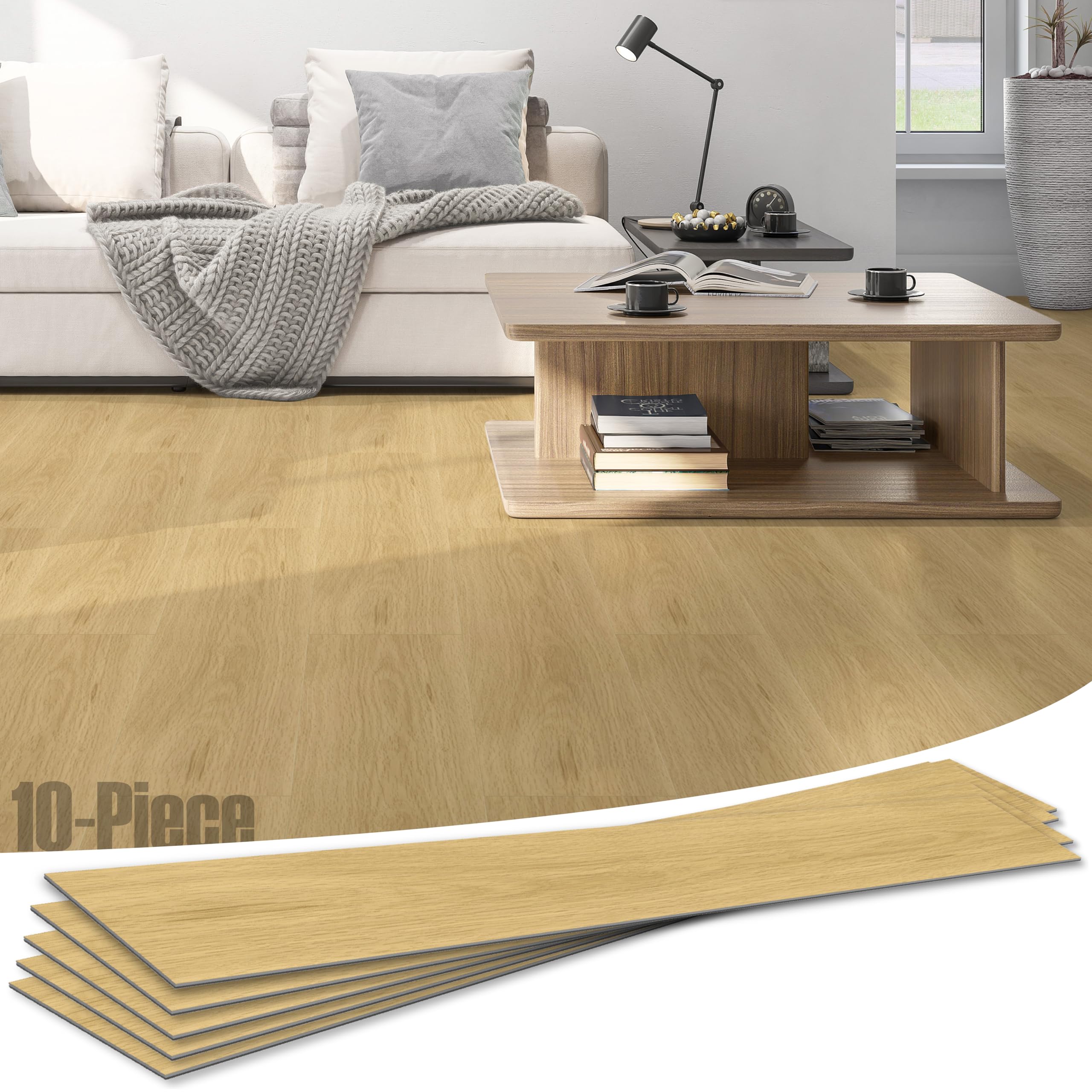 Soundbox Damped Soundproof Floor – 3D Wood Grain, 10-Piece 48.03” x 7.28” x 0.28”, Noise Reduction for Tile, Terrazzo, Concrete & Wood Floors,