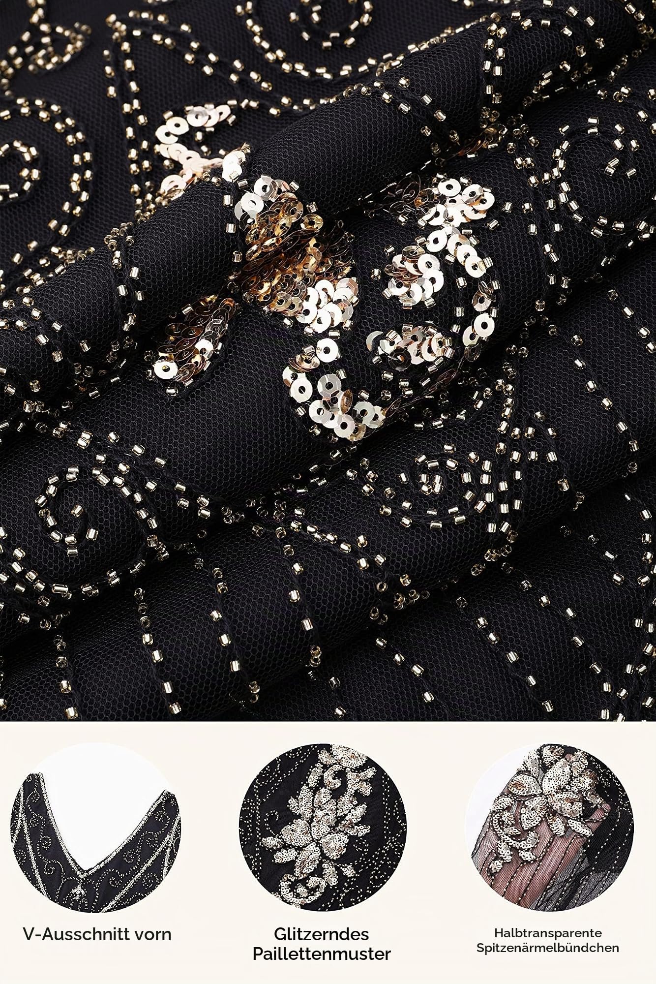 BABEYOND Damen 1920er Jahre Flapper Kleid mit Gatsby Motto Party Kostüm Set