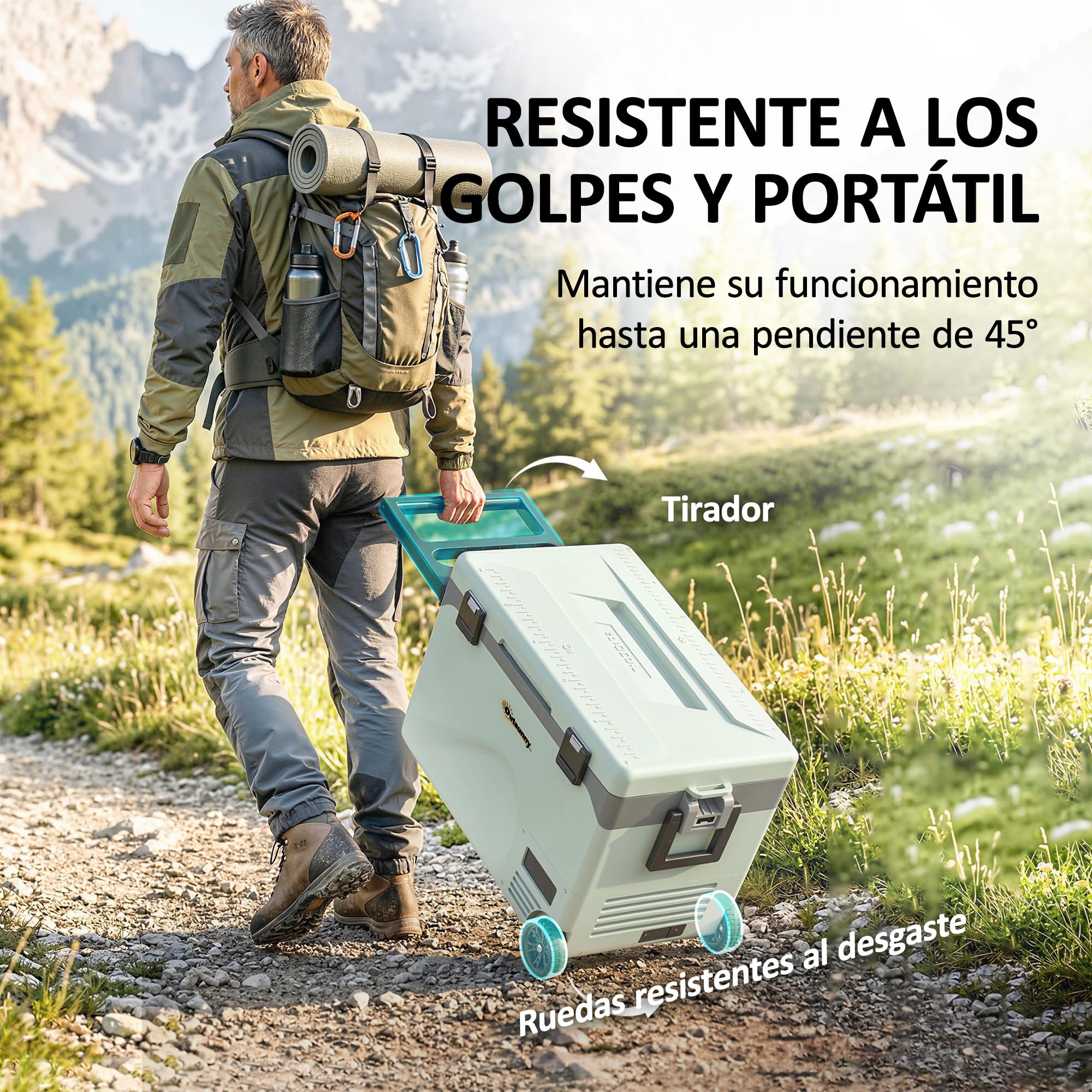 Outsunny Nevera Portátil Eléctrica 42,5L 12/24/240V Refrigerador de Coche con Compresor Control por App Bluetooth Luz LED Pantalla Modos ECO y MAX -20℃ a +20 ℃ Asa Barra Soporte Móvil Ruedas para Casa