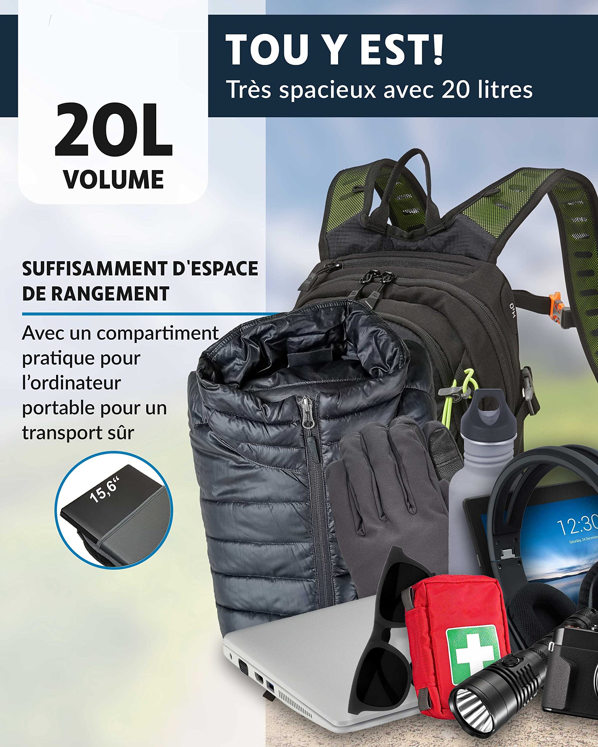 Terra Peak® Sac à dos de randonnée 20L (ACTIVE 20) petit pour femme et homme - Sac a dos de trekking, chasse et voyage (respirant, imperméable) - Sac alpinisme, escalade et de jour (ergonomique)