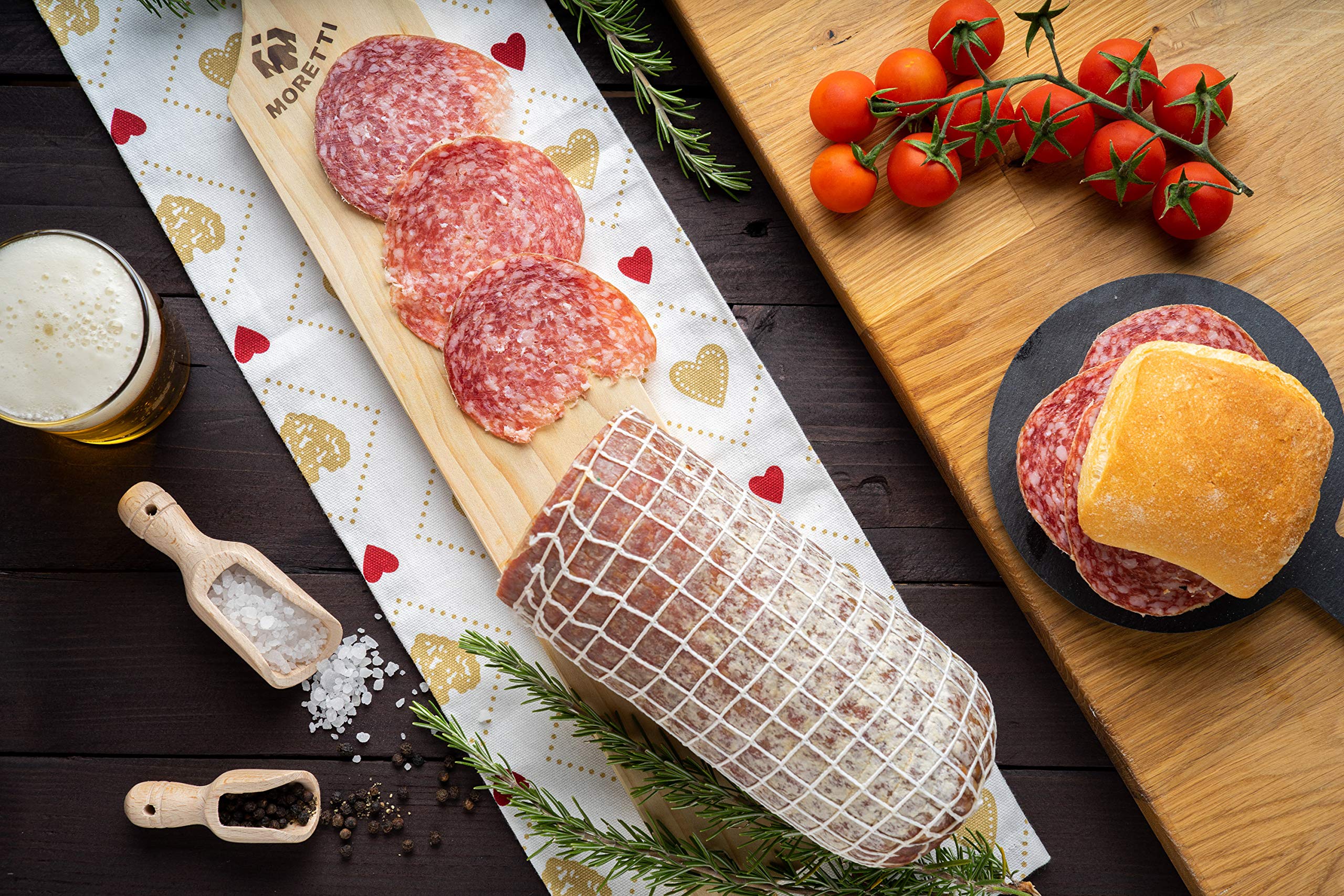 Moretti® | Salame Milano Artigianale Stagionato Dolce | Trancio 900gr.+ | Confezionato In Sottovuoto | NO OGM
