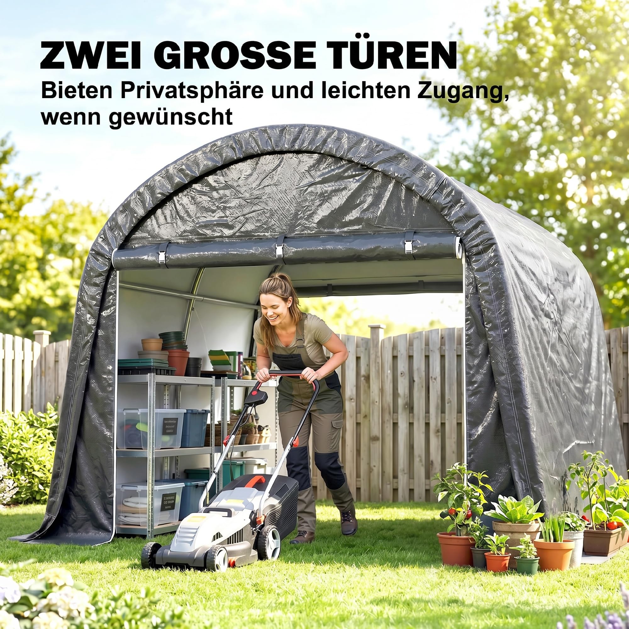 Outsunny Garagenzelt für Fahrräder Wasserdicht 300cmx300cmx235cm Grau | Zeltgarage mit Rolltor, Anti-Staub-Fahrradabdeckung, Foliengerätehaus, Fahradgarage, Außenbereich Terrasse Garten