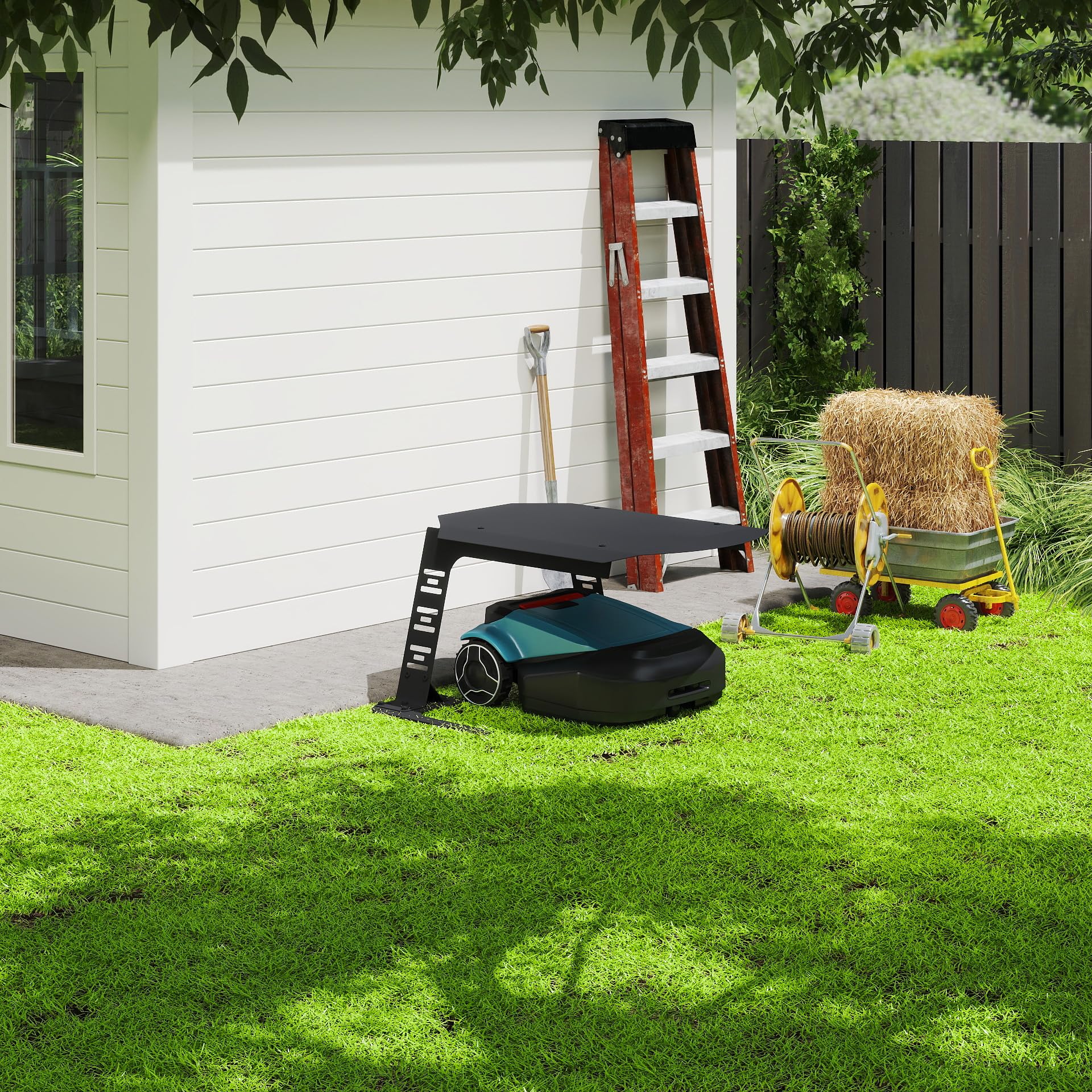 YRHome Mährobotergarage aus Metall Mähroboter Garage Schwarz Garage für Mähroboter Wetterfeste UV-Schutz Carport Überdachung Garage Dach für Rasenroboter & Ladestation Rostfreies - 77x94x36cm