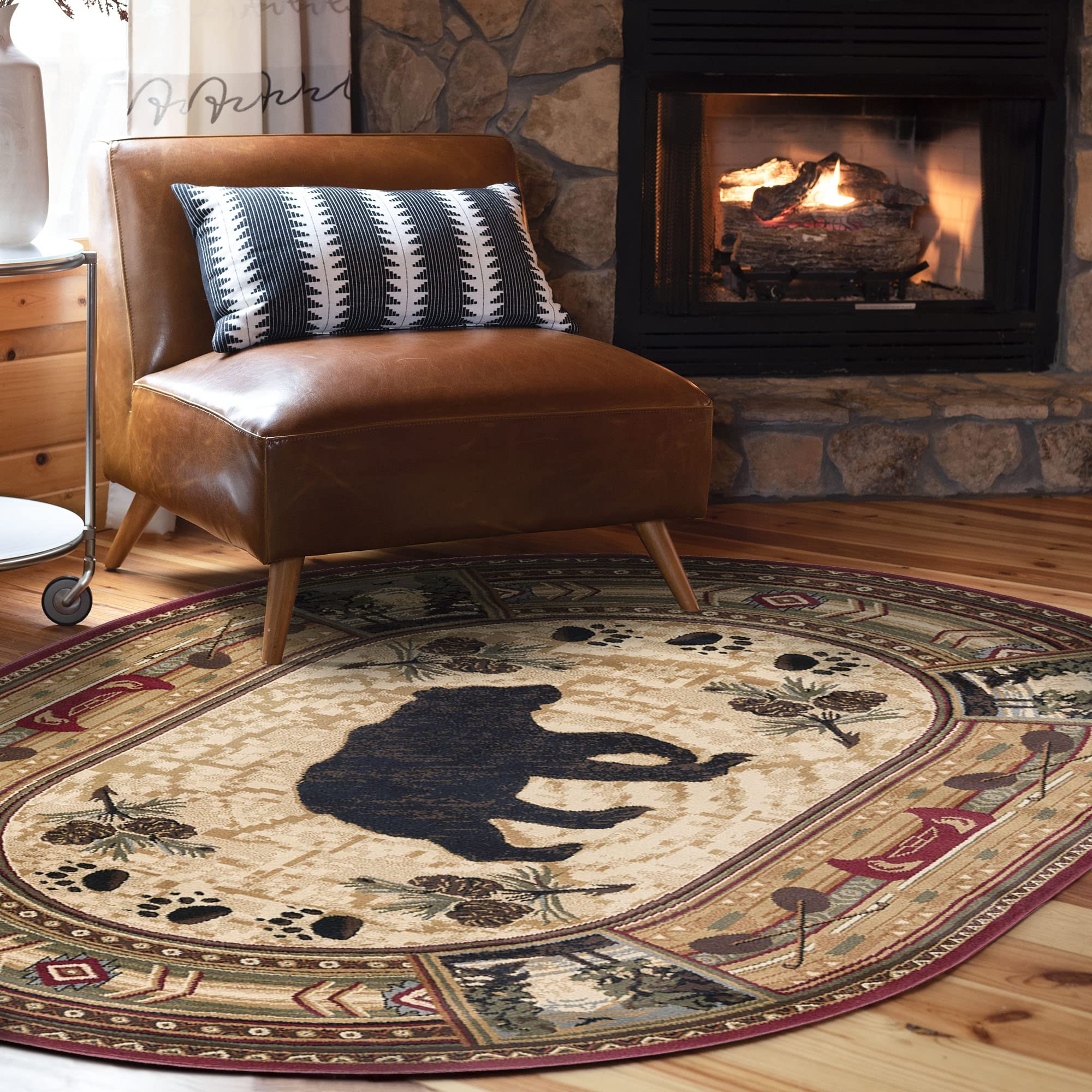Black Bear Brown 5x7 Oval Area Rug for Living Room - Bedroom or DiningRoom - Lodge, Cabin Farmhouse Stye Rustic Indoor Carpet