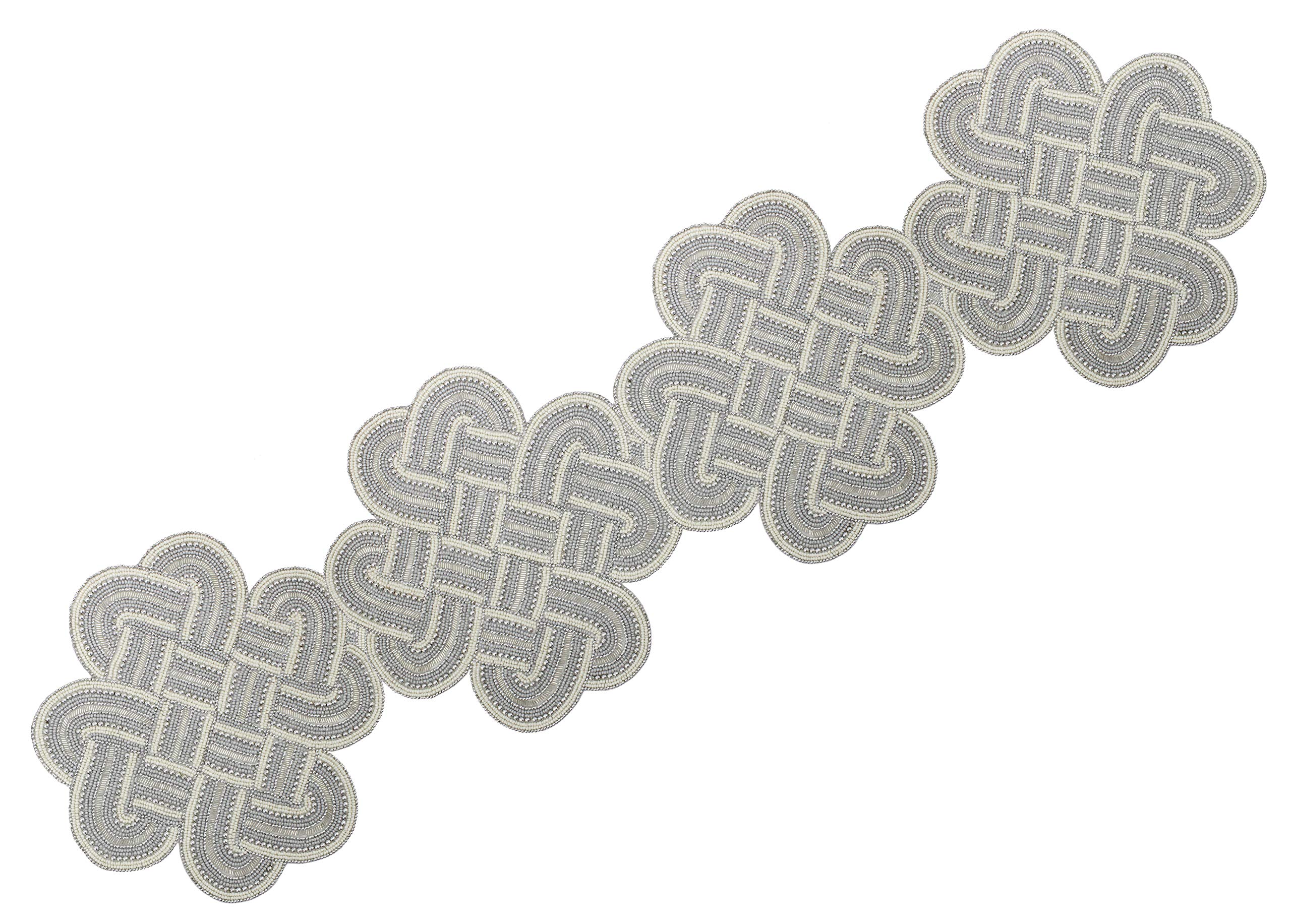 COTTON CRAFT Mesa Isla Handmade Beaded Knots Table Runner, 18 x 72 inch, Silver Ivory