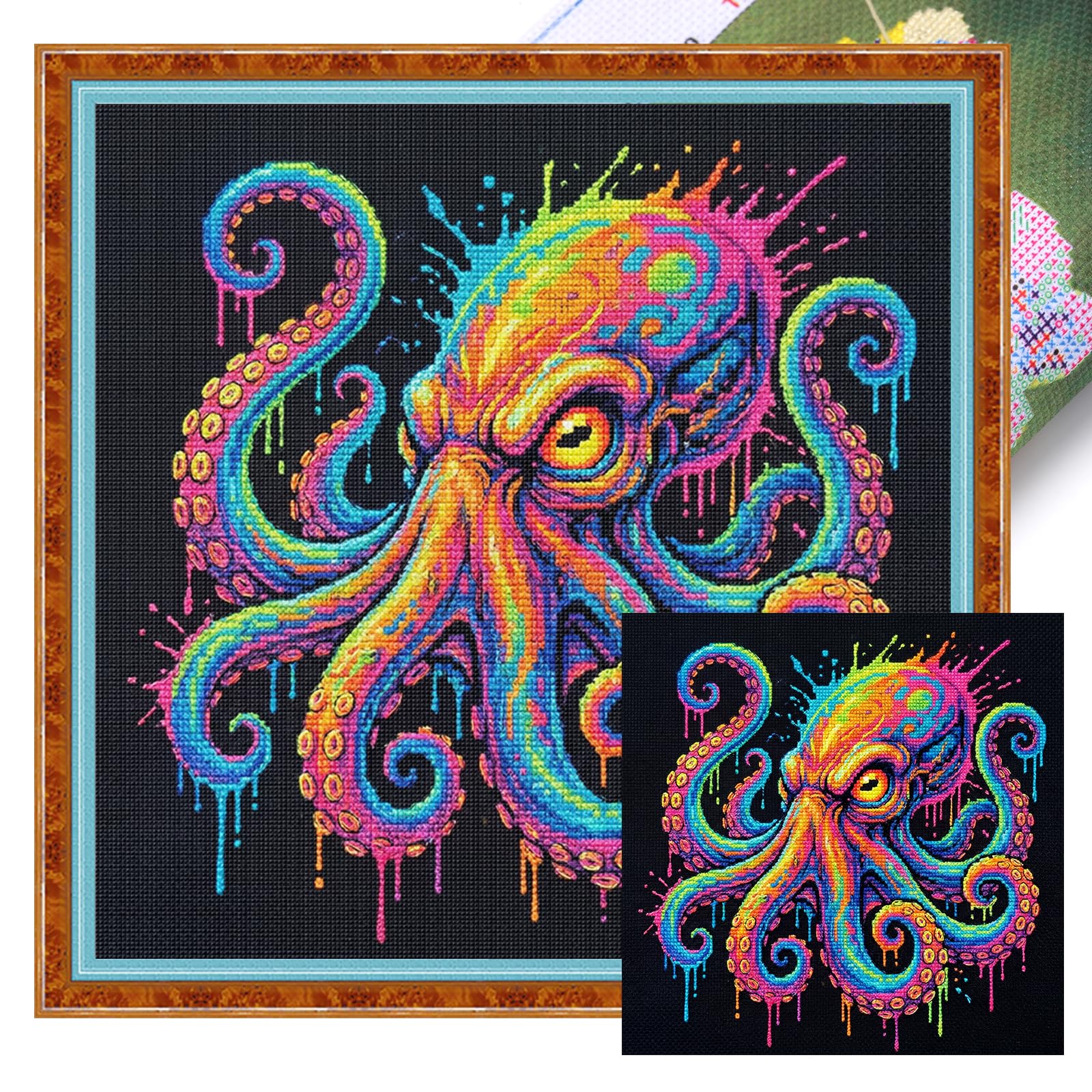 Poetrydraw Colorful Splash Octopus Full 14Ct Diy Stamped Embroidery Needlepoint Starter Kits 11.81X11.81inch Cross Stitch Art And Crafts Kits For Beginners Adults Home Decor (Colorful Splash Octopus)