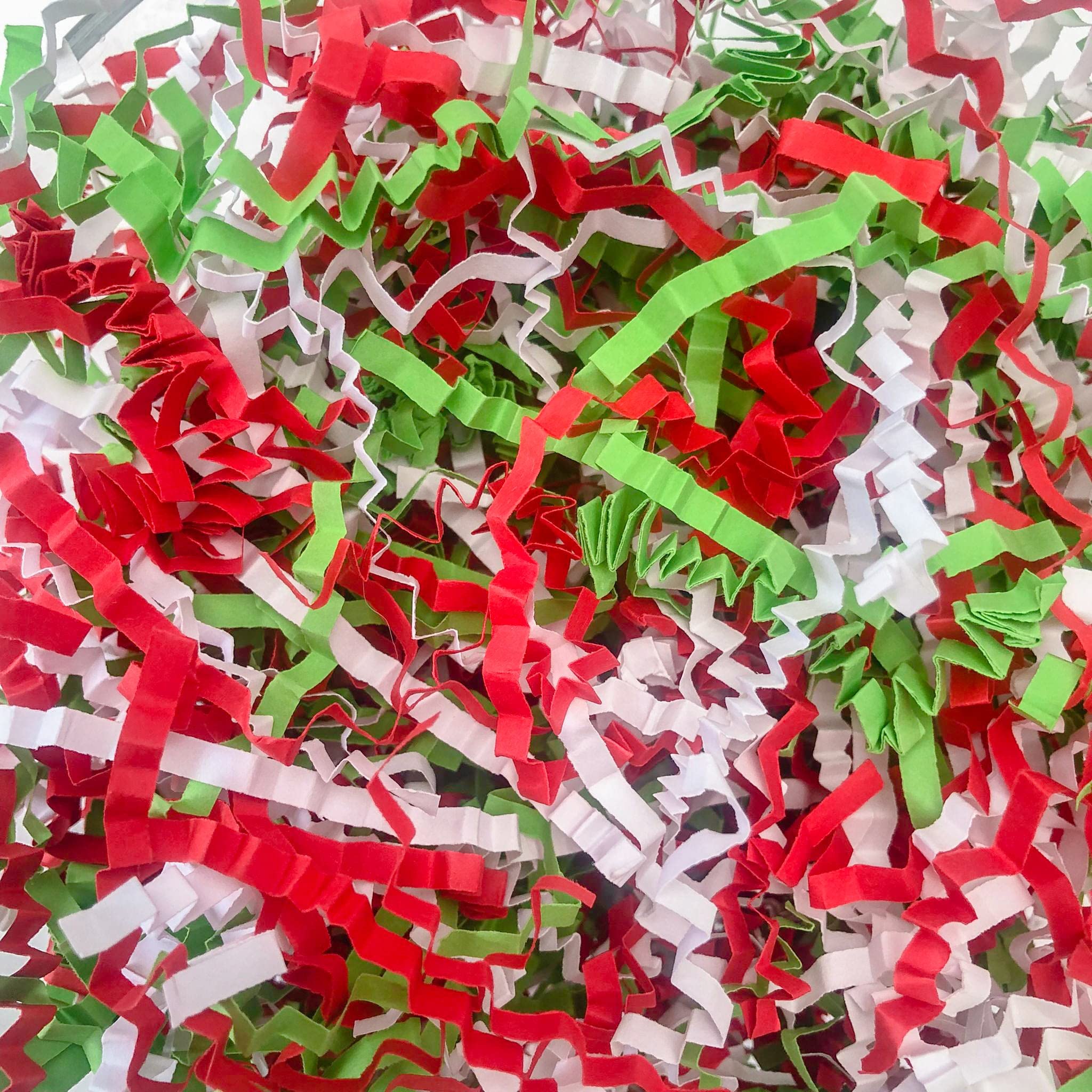 ShredAsticRed White Green MIX ZigZag Crinkle Cut Paper Shredded Paper Gift Packaging Baskets Hampers (50 grams)