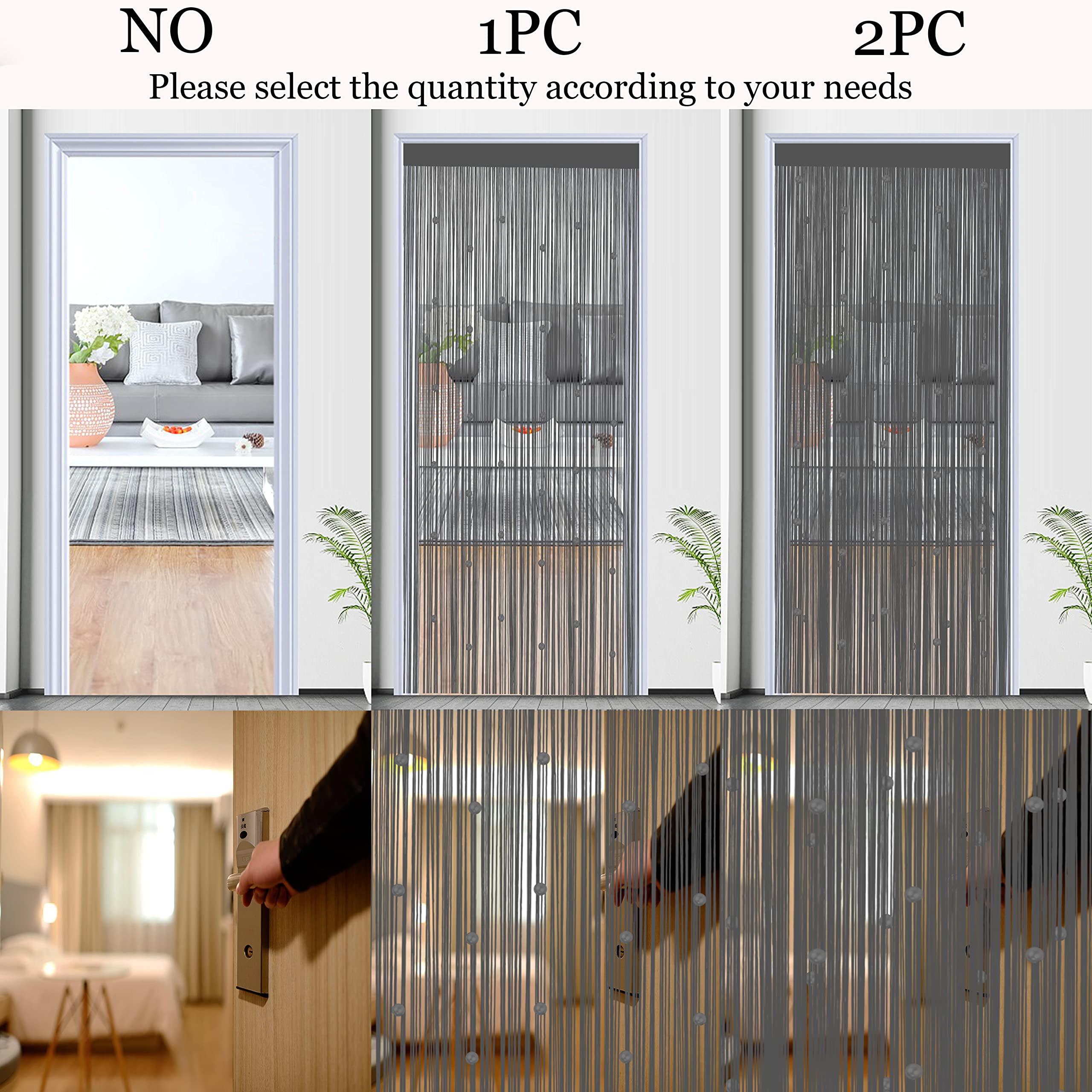 Tenda Perlata Porta Esterna Antimosche - Tenda Fili Finestre Divisorio Stanze Decorazioni Grigio 90x245 cm