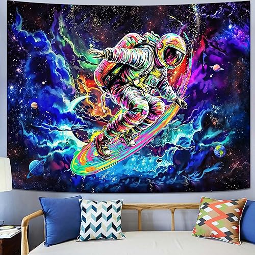 Miniatura 9 de kampdream Tapiz espacial de astronauta con luz negra, monopatín reactivo a los rayos UV, universo y planeta, tapices que brillan en la oscuridad