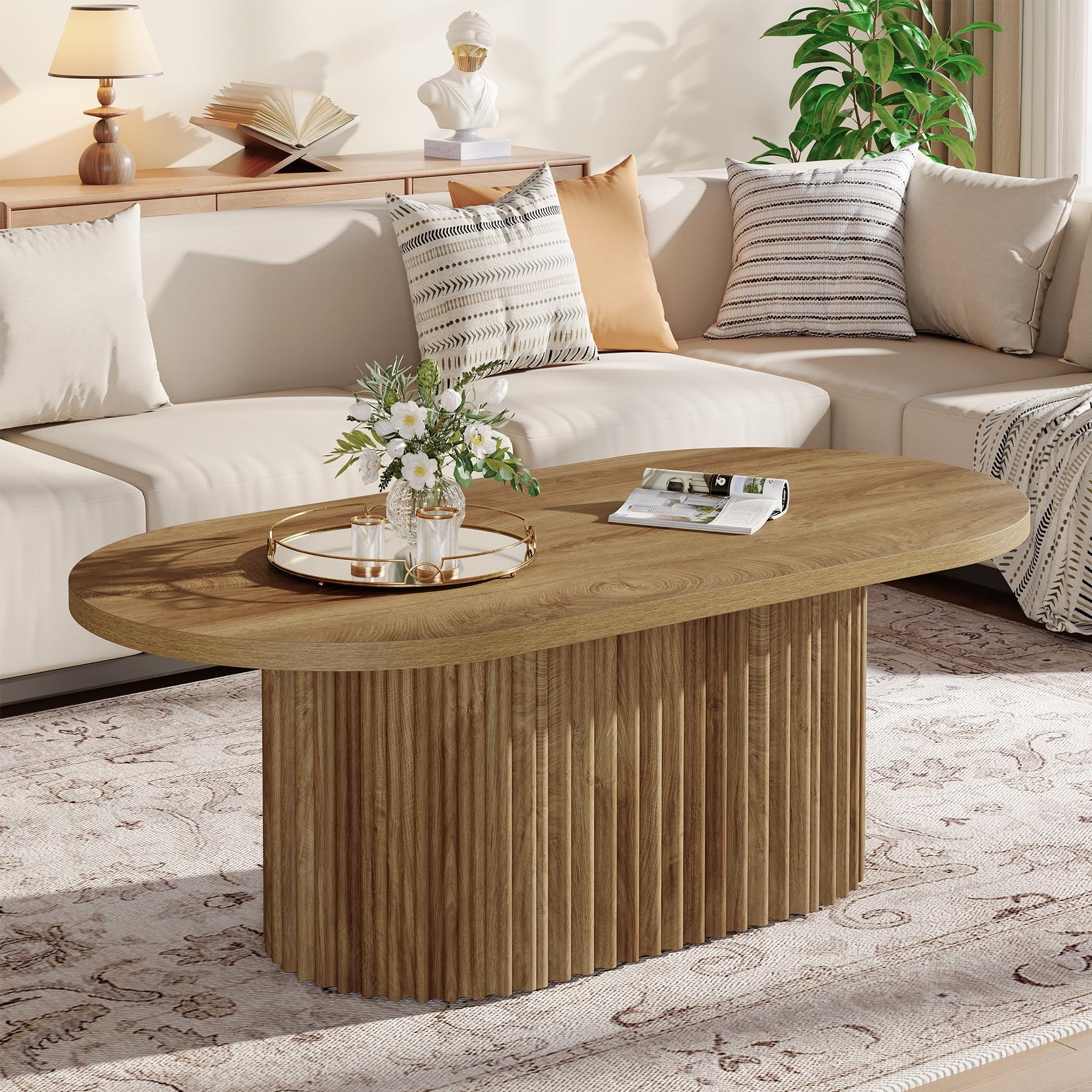Tribesigns Mesa de Centro Oval, 120 x 60 x 45 cm, Mesa de Salón de Madera, Mesa de Café de Estilo Industrial para Salón, Oficina, Marrón Rústico | Mesa de café, 120 x 60 x 45 cm, mesa de salón, oficina, comedor