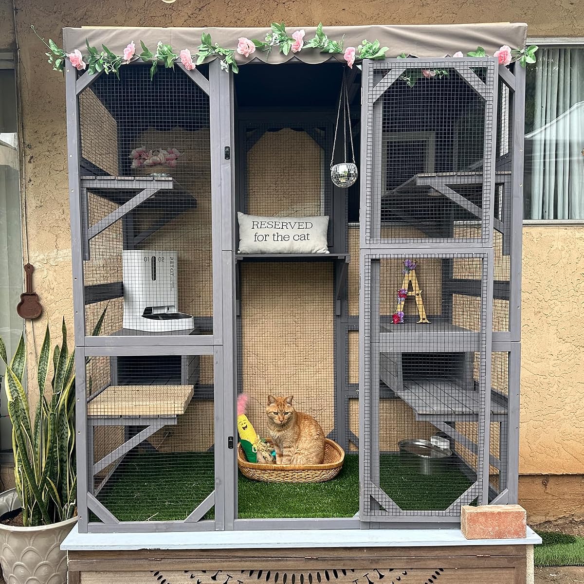 Aivituvin Cat House Outdoor Catio Kitty Enclosure with Super Large Enter Door,Wooden Cat Cage Condo Indoor Playpen with Platforms,Small House,70 Inch