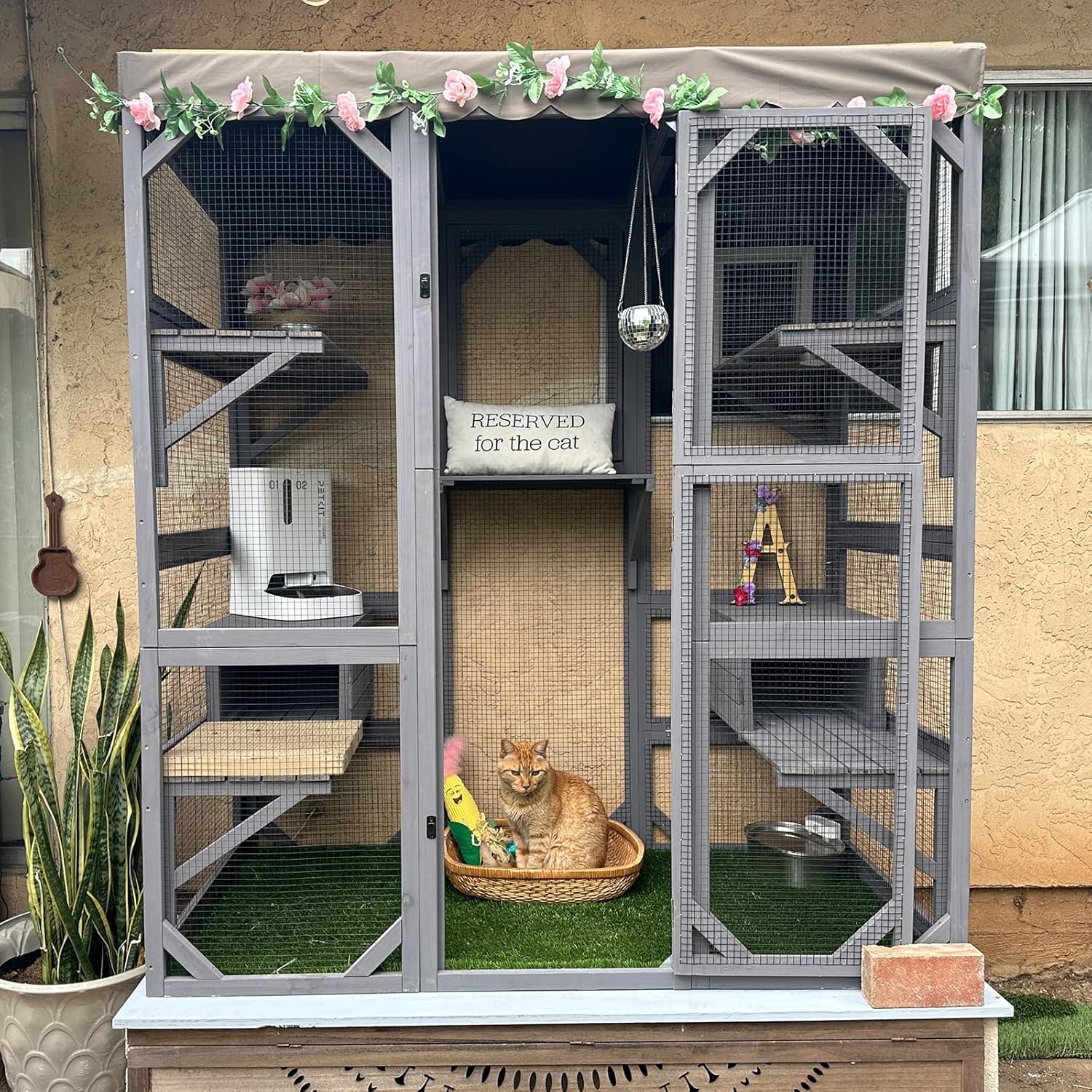 Aivituvin Cat House Outdoor Catio Kitty Enclosure with Super Large Enter Door,Wooden Cat Cage Condo Indoor Playpen with Platforms,Small House,70 Inch