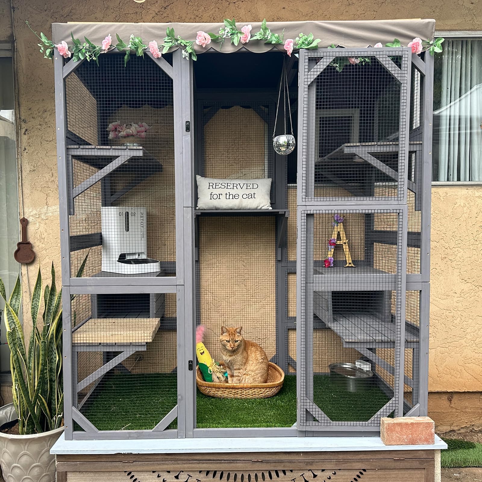 Aivituvin Cat House Outdoor Catio Kitty Enclosure with Super Large Enter Door,Wooden Cat Cage Condo Indoor Playpen with Platforms,Small House,70 Inch