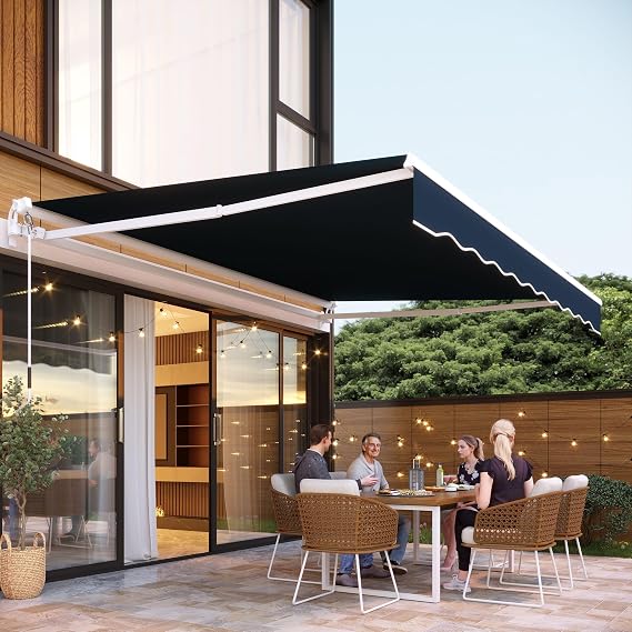 U-MAX Awnings for Patio, 10'x8' Retractable Awning Cover Sun Shade Shelter, 280g/m2 Premium Polyester with PU Coating Fabric Outdoor Door Window Awning for Deck, Home, Backyard, Balcony, Navy