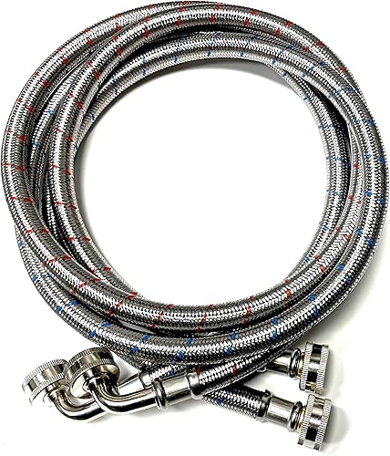 Paquete de 2 mangueras de arandela de acero inoxidable de calidad comercial de 1/2 pulgada de diámetro interior – 5 pies sin plomo, líneas de