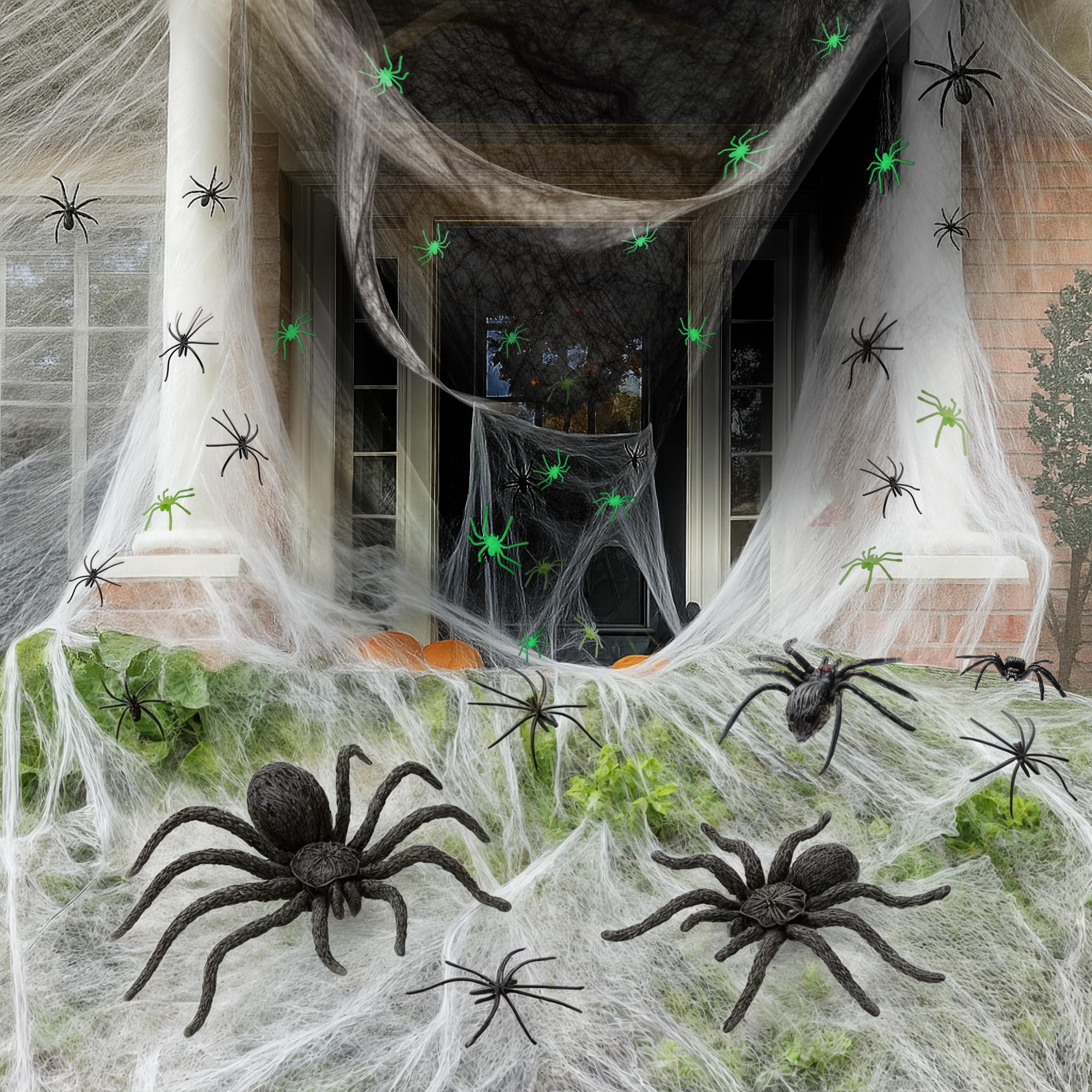 X-Protector Halloween Spider Web Decoration - 1500 sq ft Giant Spider Webs with 101 Fake Spiders - Super Stretchy Cobwebs Halloween Decorations Outdoor & Indoor - Realistic Spiderweb Decor for Bushes!-picture-10