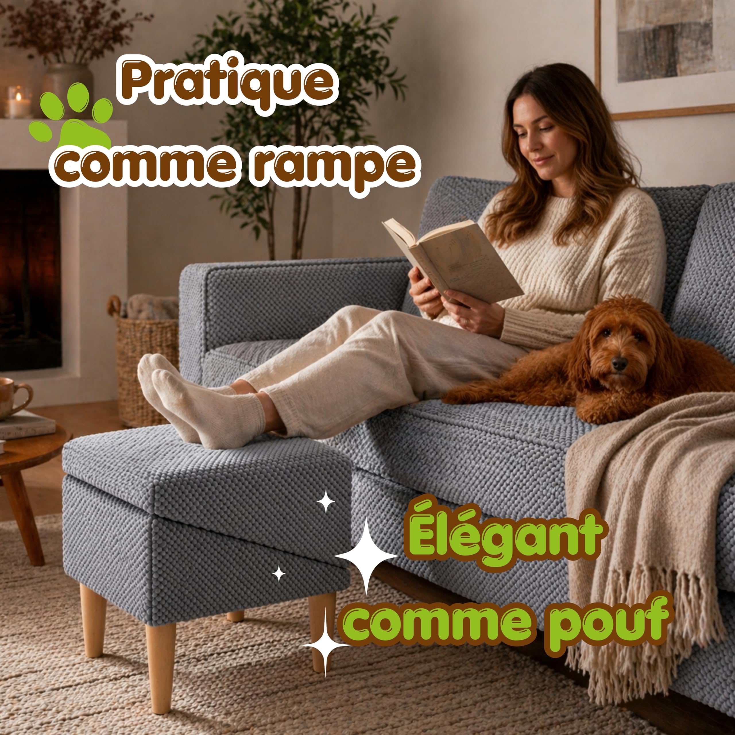 Outentin Scala per cani pieghevole – rampa per cani di piccola taglia e grande, scala per divano e letto, stabile e pieghevole, effetto mobili, altezza 36 cm, casa e in viaggio, grigio chiaro