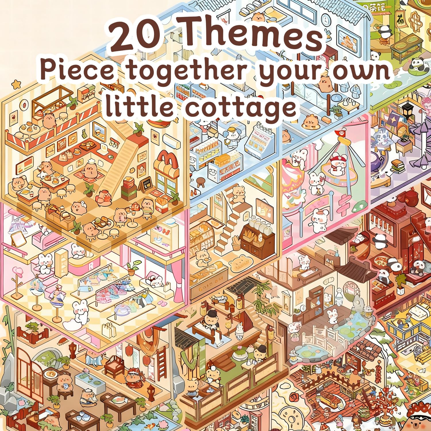20 Sets DIY 3D Scene Stickers Kit,TopBine Scene Sticker Book 3D House Stickers Scene Kit,Suitable for Children and Adults Reusable Therapy to Adult Kids Relief Stress Pass The Time - Image 3