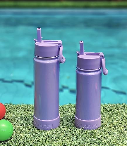 Miniatura 7 de CHILLOUT LIFE Botella de agua aislada de 17 onzas para niños con tapa con popote a prueba de fugas y lindos adhesivos impermeables, termo de acero