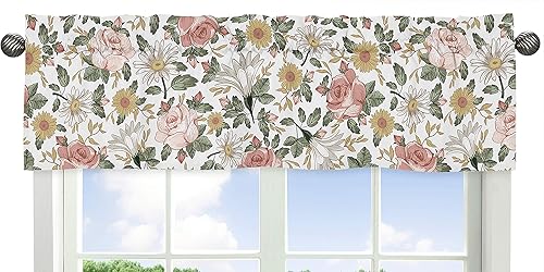 Sweet Jojo Designs Cenefa de tratamiento de ventana estilo bohemio floral vintage, color rosa rubor, amarillo, verde y blanco Shabby Chic Rose