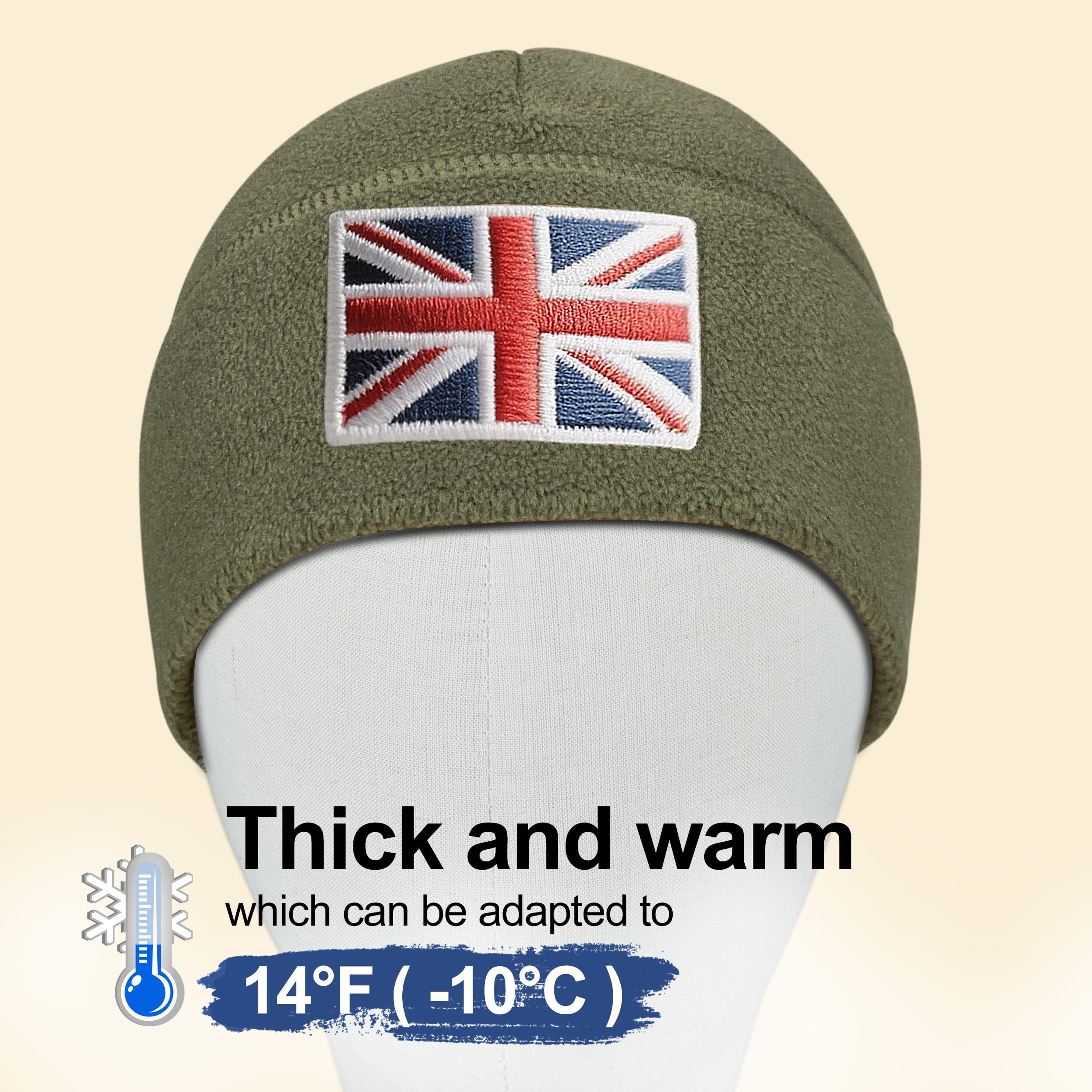 Outdoor Shaping Gorro táctico con la bandera del Reino Unido, material de forro polar reciclado, sostenible, cálido, ideal para senderismo y uso táctico