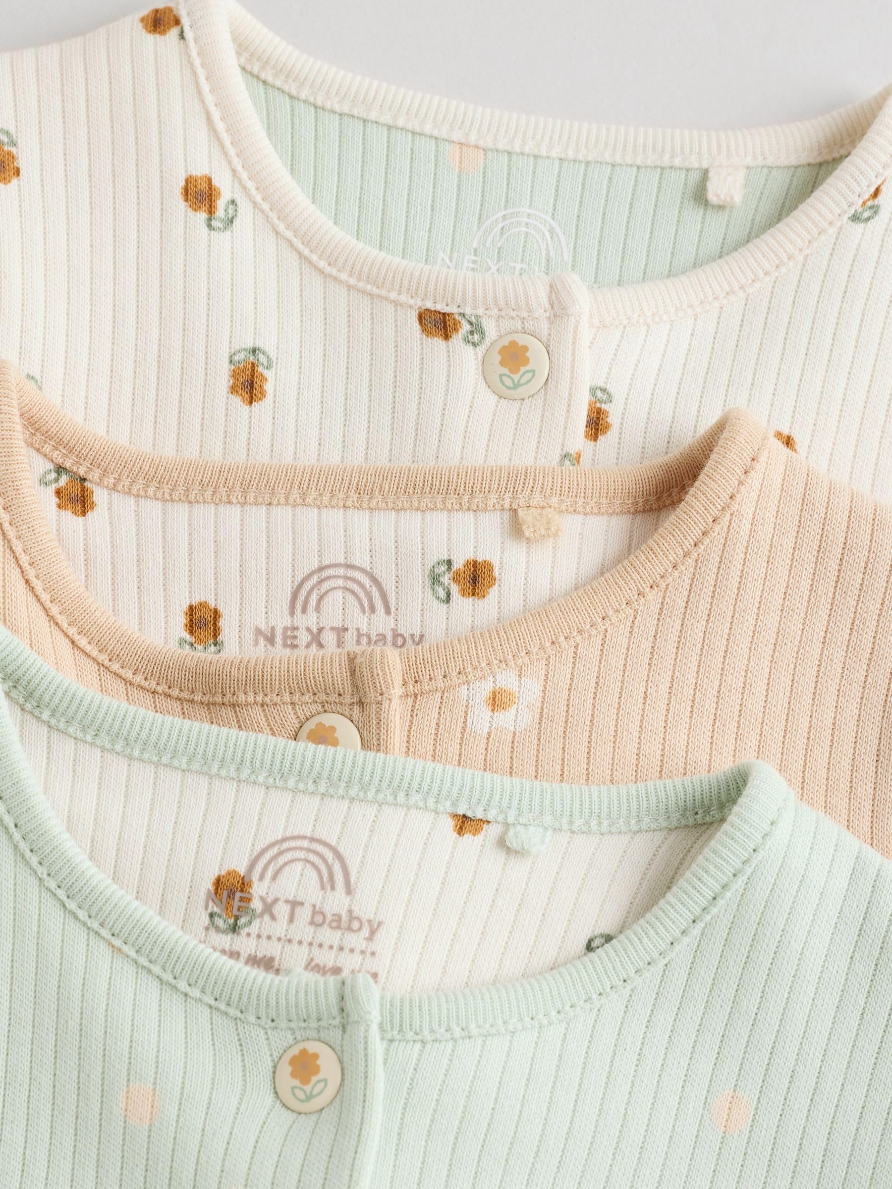 NEXT Bebés niña Pack de 3 Pijamas Tipo Pelele sin pies con Cierre de Botones a presión para bebé