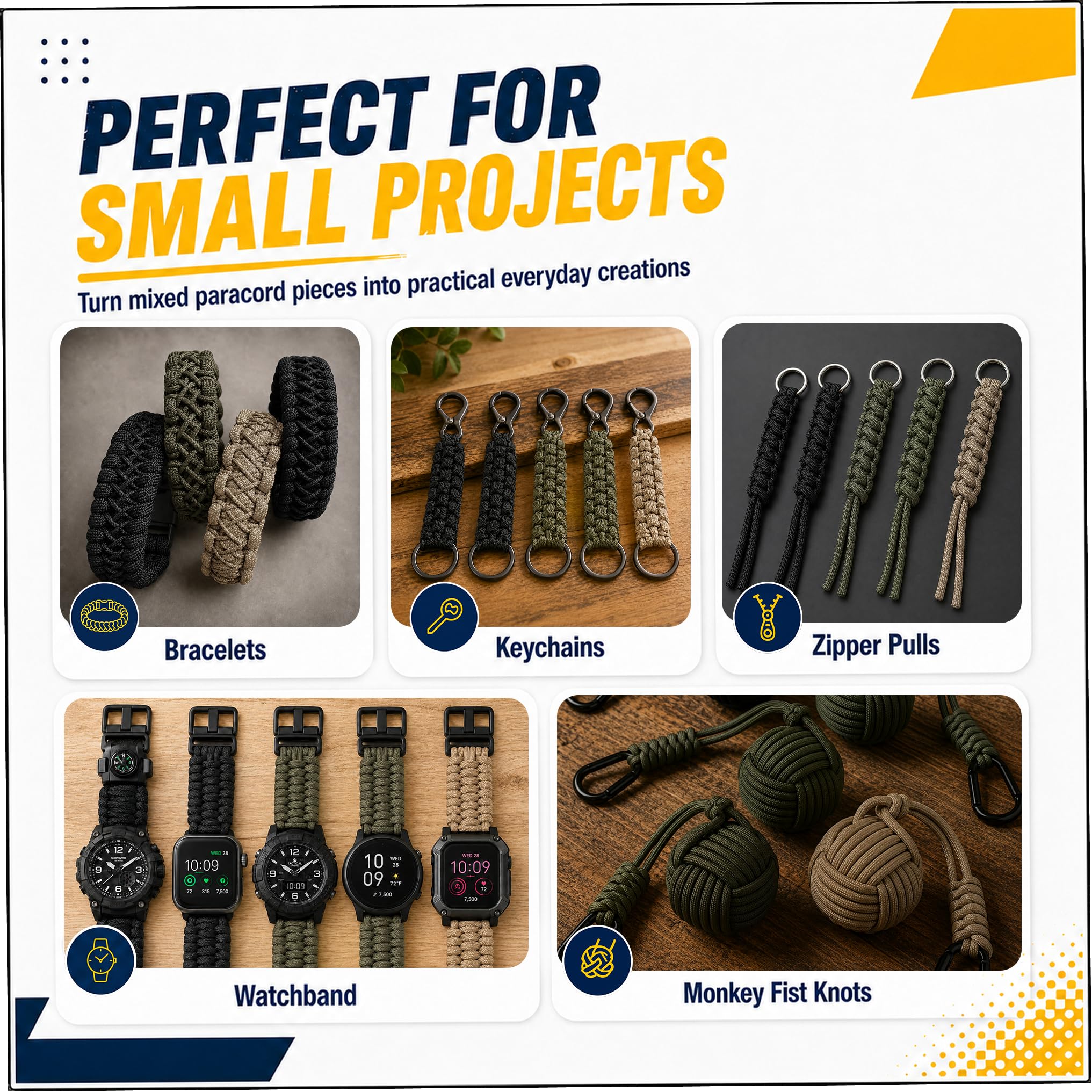 Paracord 4mm Set (30m, 50m, 60m) | Idealny do rękodzieła, majsterkowania, biwakowania, przetrwania, na świeżym powietrzu | 100% nylonowa lina 4mm| Linka Taktyczna 550 Typ III