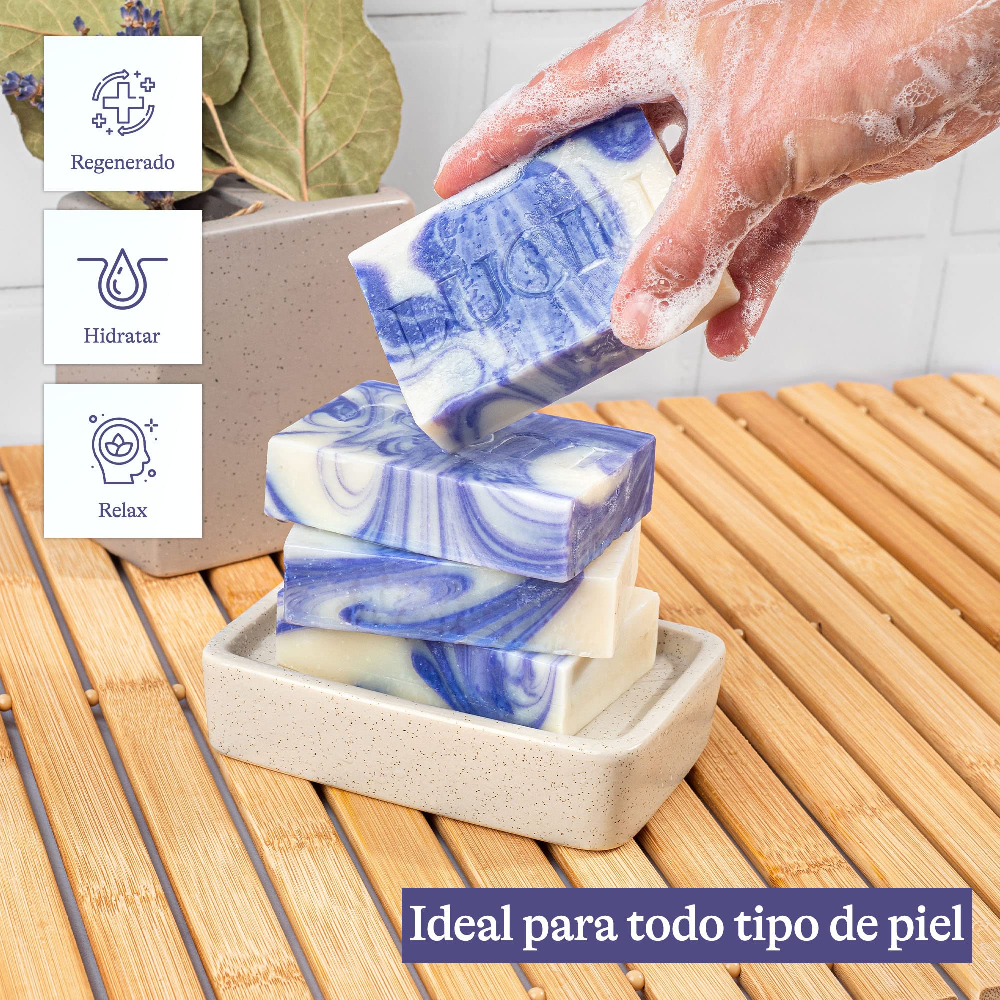 lubiu Jabón Lavanda 100g - Manos, cuerpo y cara - Pastilla de Jabón Natural - Jabones Artesanales - Pastilla Jabon Lavanda Natural — view 4