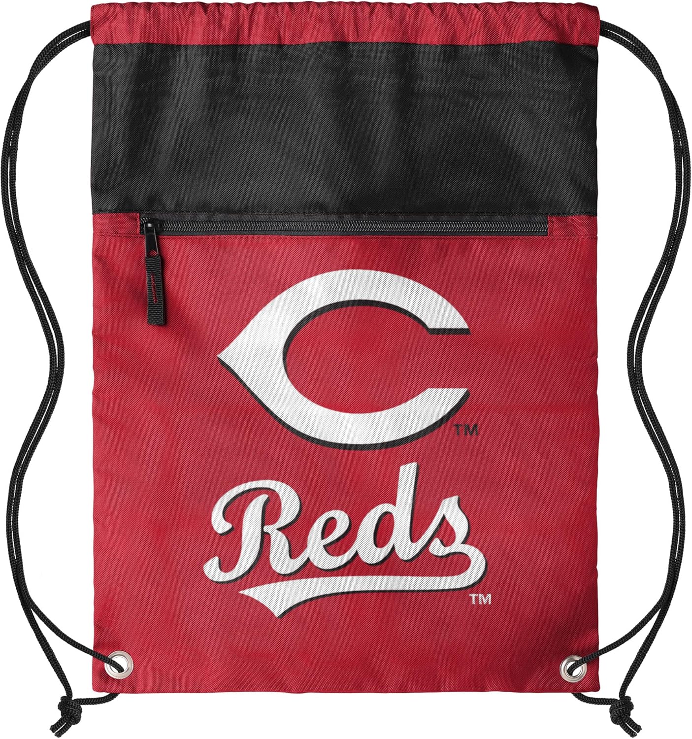 FOCO MLB Officially Licensed Unisex Team Color Baseball Primary Logo Wordmark Drawstring Backpack With Zippered Pocket - Atlanta Braves