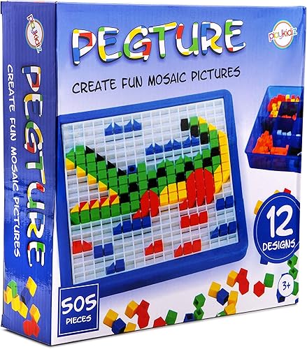 Playkidz Juego de 505 piezas más grandes + 12 tarjetas de diseño. Juego de juguetes de mosaico, desarrollo de habilidades creativas, juguetes