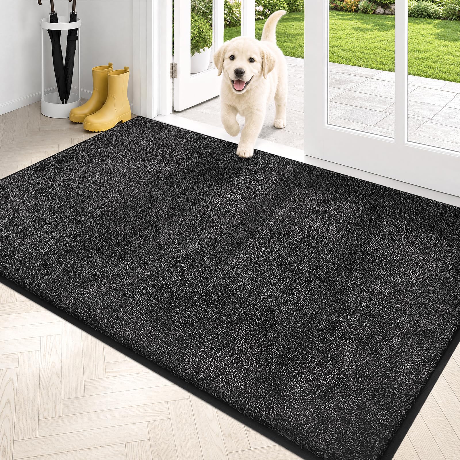 PURRUGS Dirt Trapping Door Mat 86 x 150 cm, Non-Slip Machine Washable Entrance Mat, Dog Doormat, Super Absorbent Entry Rug for Front Door, Back Door, Muddy Shoes and Paws, Charcoal