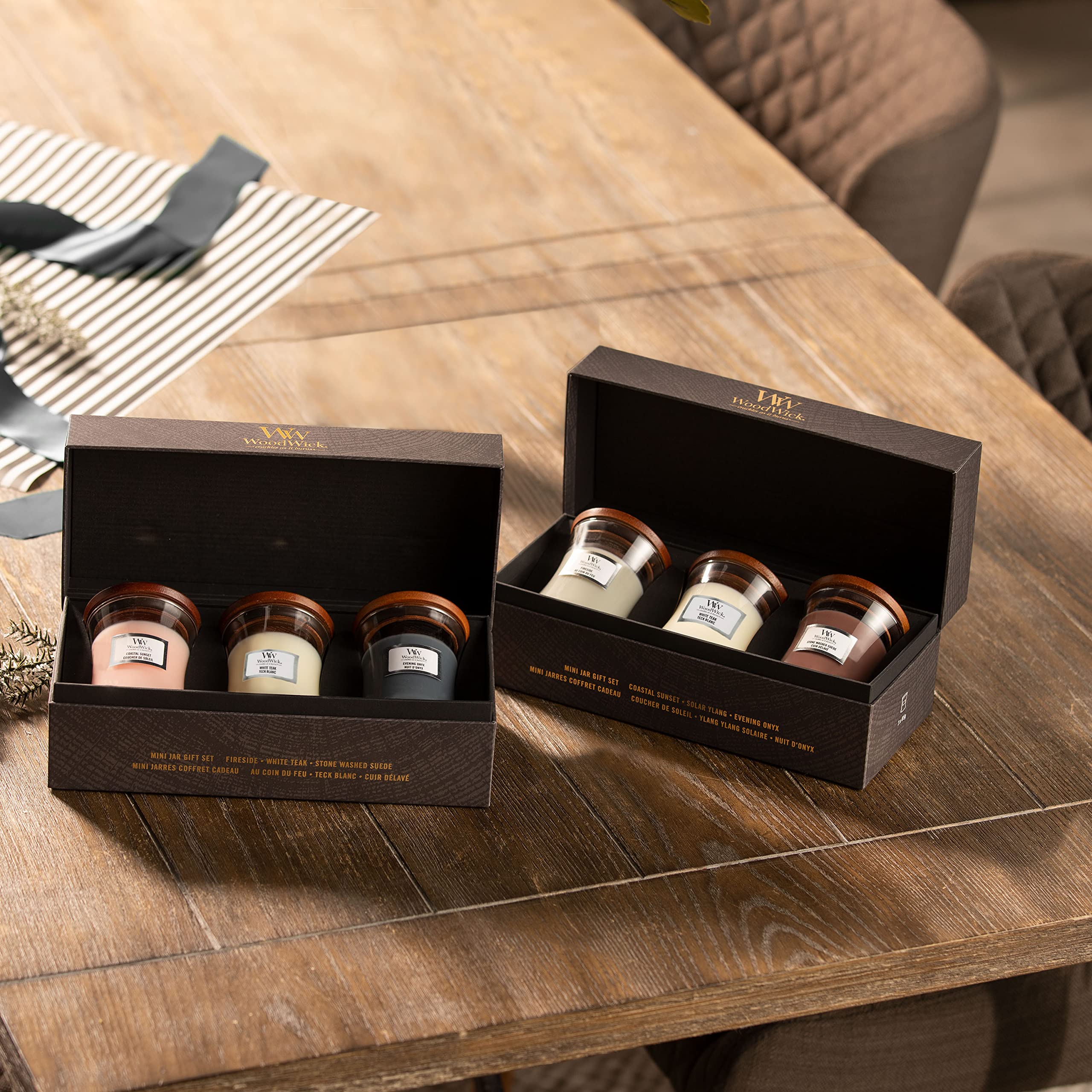 Woodwick Juego de velas perfumadas para regalo, Mini velas aromáticas de reloj de arena con mechas agrietadas, Caja de regalo, 3 unidades (1699066E)