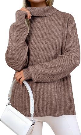 Arach&Cloz Womens Wool Blend Turtleneck Fall Winter Casual Ribbed Oversized Sweater Tops 2025