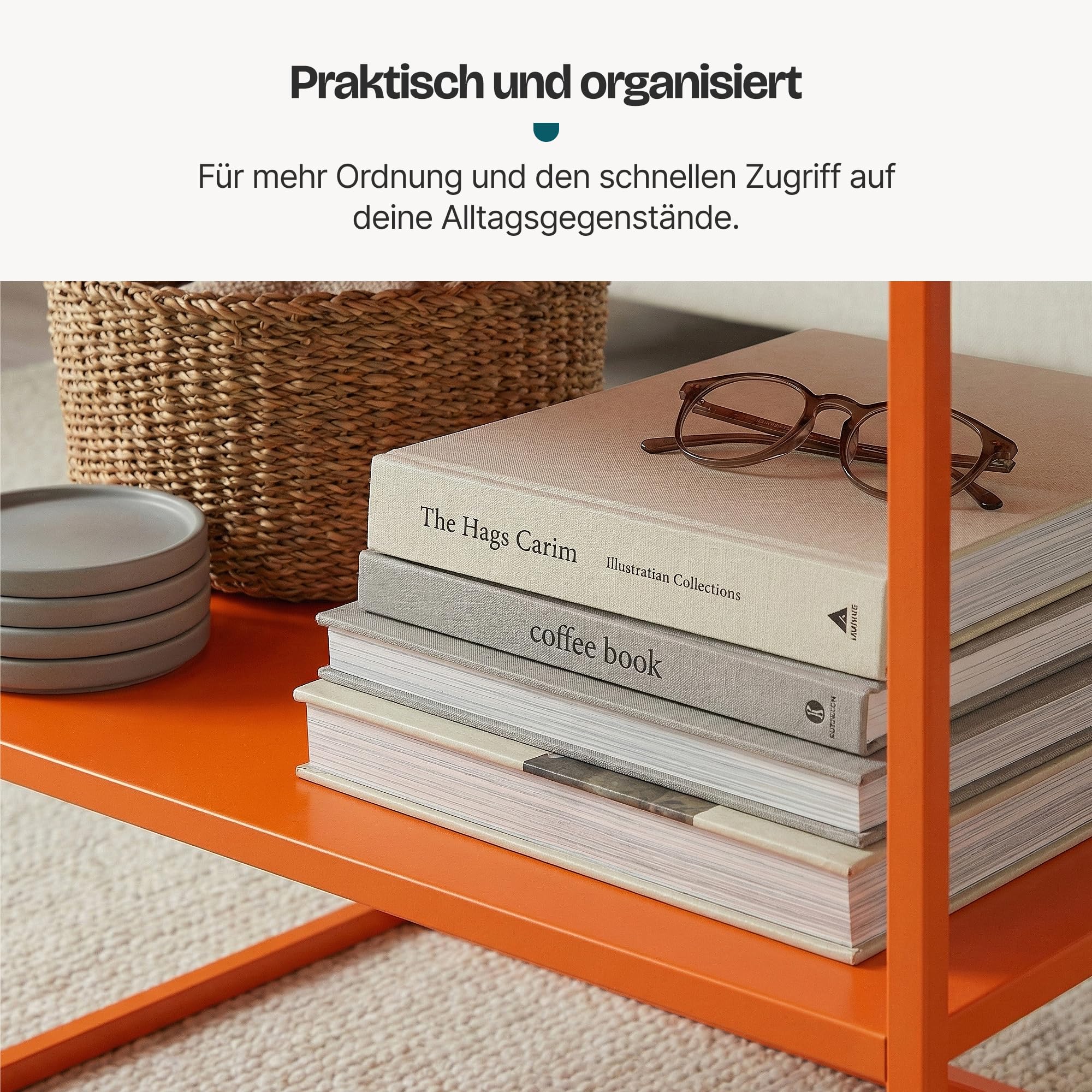 [en.casa] Couchtisch Solund Beistelltisch Metall Orange Wohnzimmertisch mit Stauraum 90 x 60 x 45 cm Sofatisch rechteckig Kaffeetisch