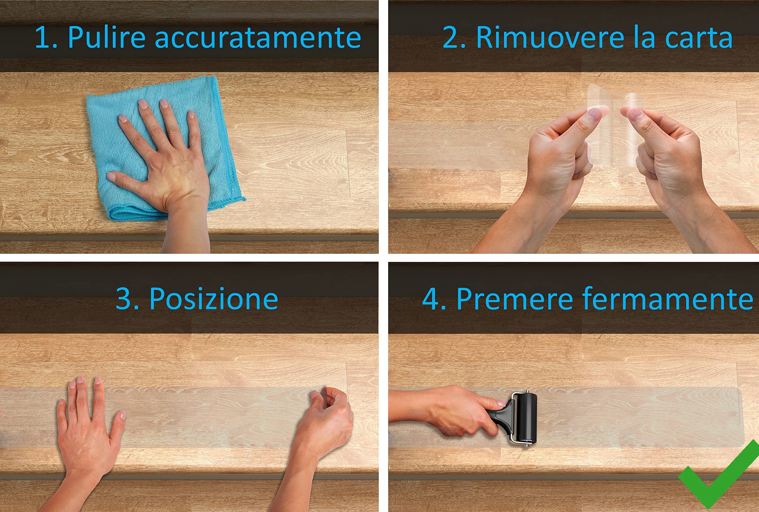 Adesivi per scale antiscivolo, scala, 18 strisce XXL (75 x 12 cm) trasparente, scala interna, forte adesione consistenza speciale, rotolo di posa incluso