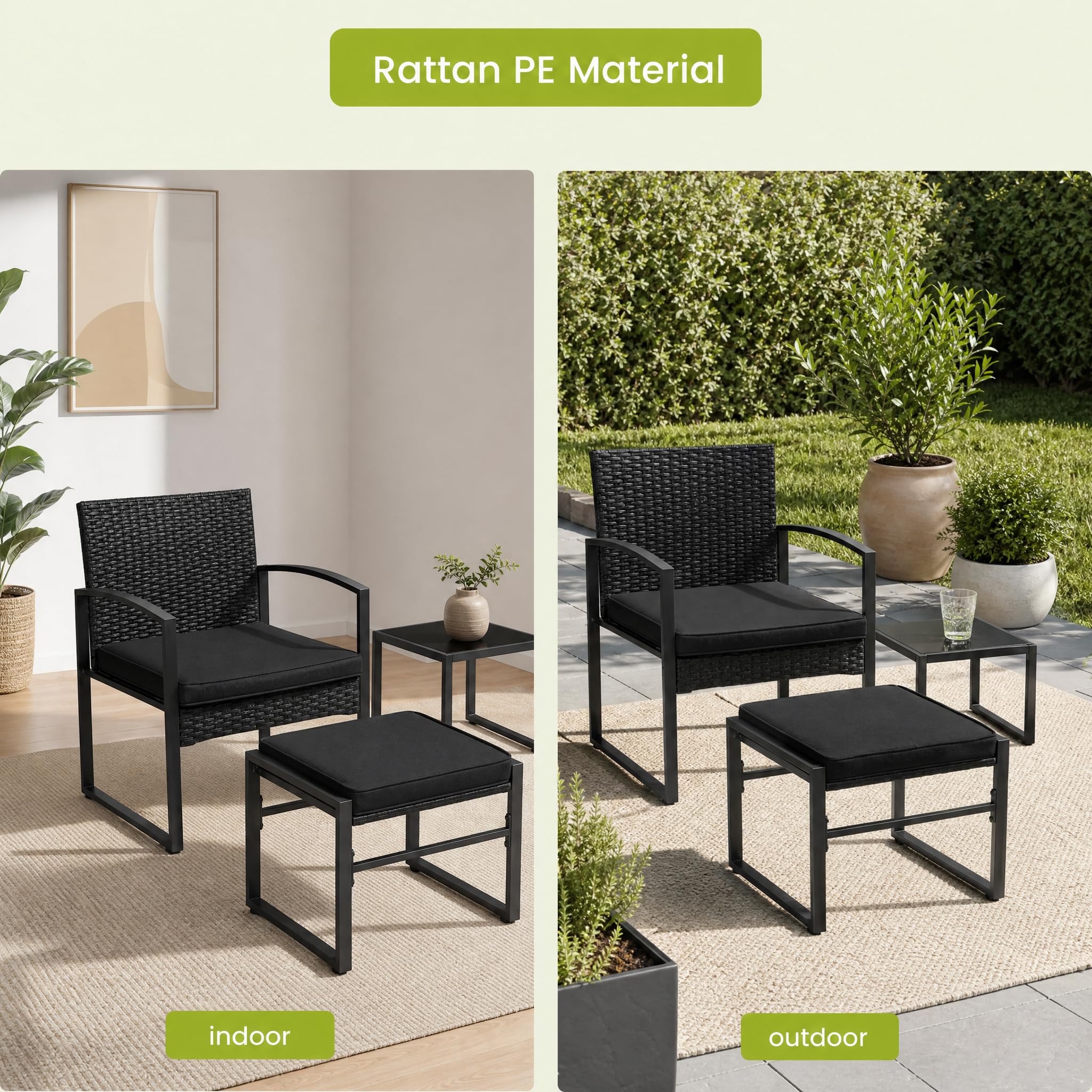 Sessel mit Hocker, 5-teiliges Rattan Gartenmöbel Set