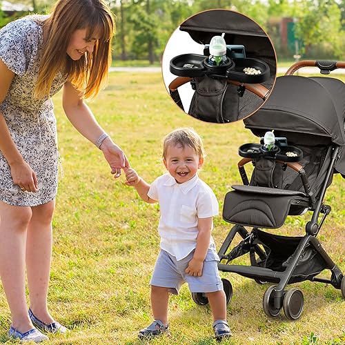 Miniatura 6 de Bandeja universal para refrigerios para cochecito 4 en 1 con clip para cochecitos y soporte para teléfono, soporte para teléfono, bandeja doble