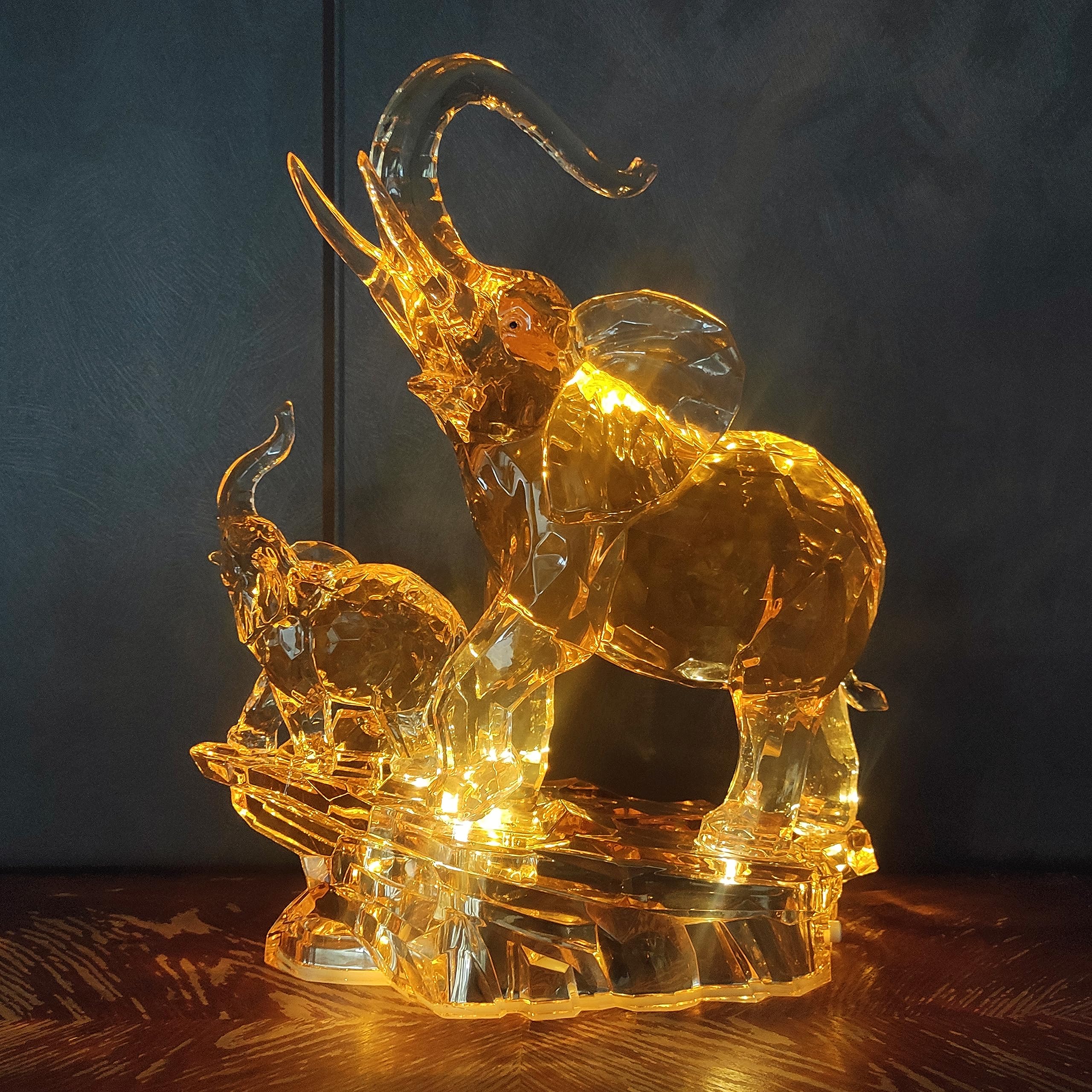 Estatua de elefante acrílico para madre y bebé, figura de elefante africano con tronco de la suerte Feng Shui, figuras coleccionables para decoración del hogar, regalos para mamá, 13.87