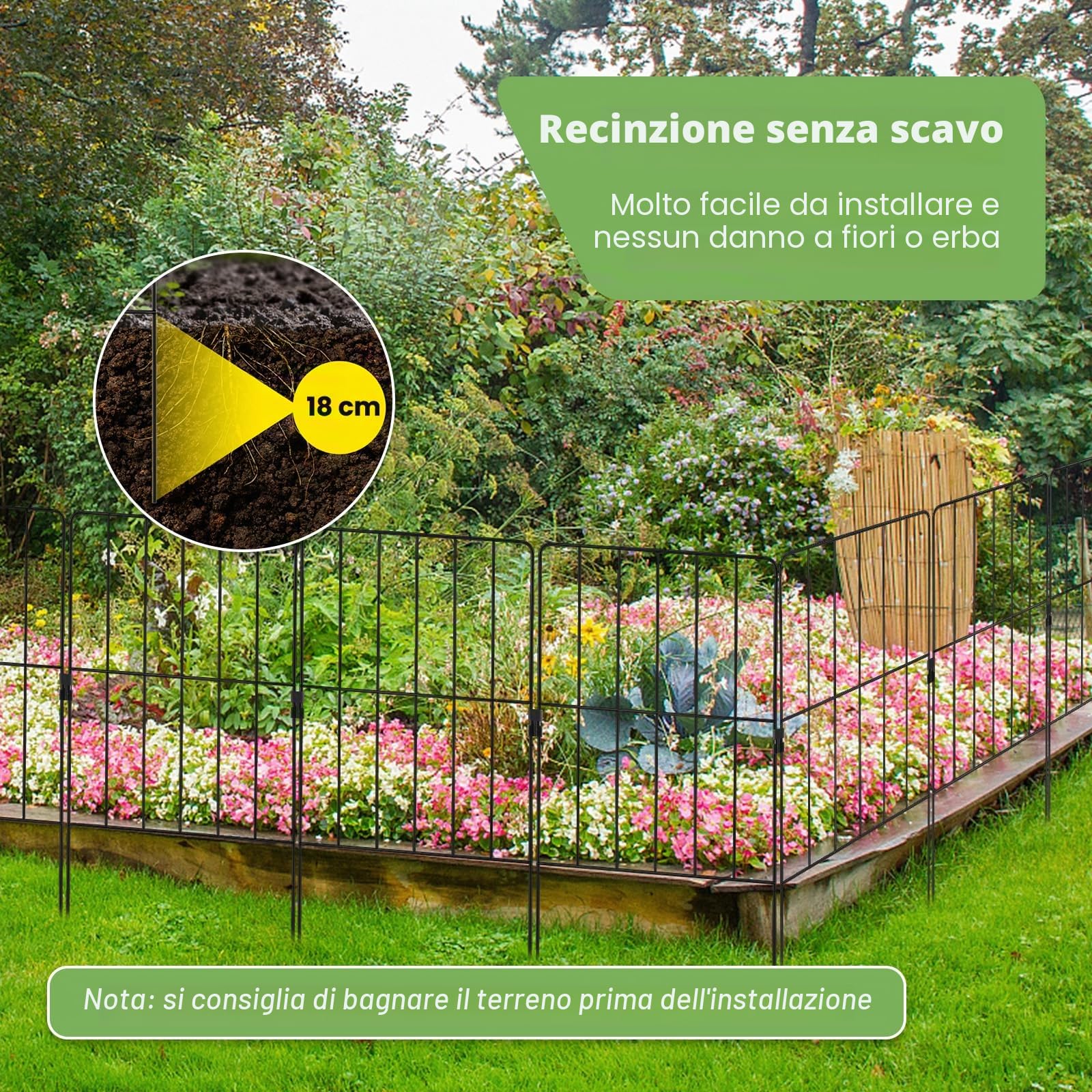 SOARS Recinzione da Giardino in Metallo 15/25 Pezzi, 60 cm di Altezza, Set Recinzione per Cani ed Aiuole, Recinto Decorativo Resistente ed Antiruggine, 33 x 60 cm (25 Pezzi)