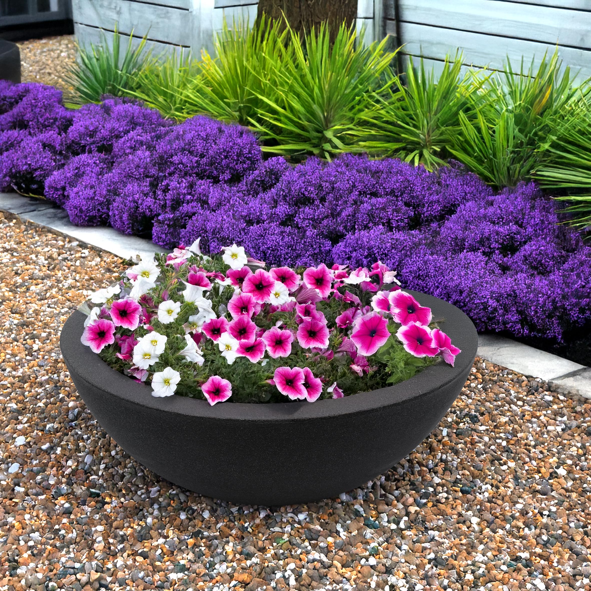Spetebo Jardinière en plastique, anthracite, 52 x 20 cm, pot de fleurs, pot de plantes, pot de fleurs