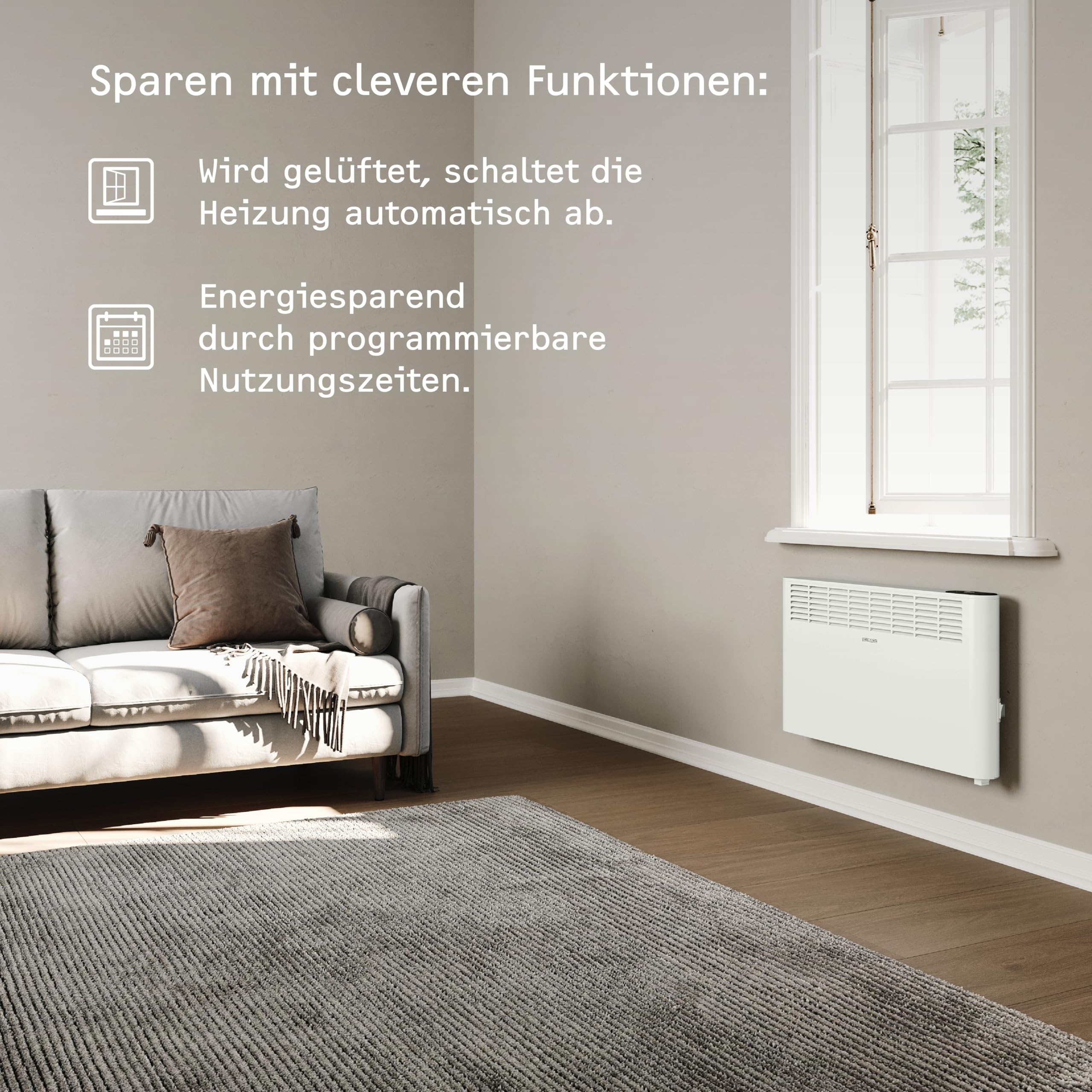 STIEBEL ELTRON Wandkonvektor CNS 2000 Plus LCD, 2 kW für ca. 25 m², TÜV geprüft, LC-Display, Wochentimer, Elektroheizung energiesparend, Weiß, 205857