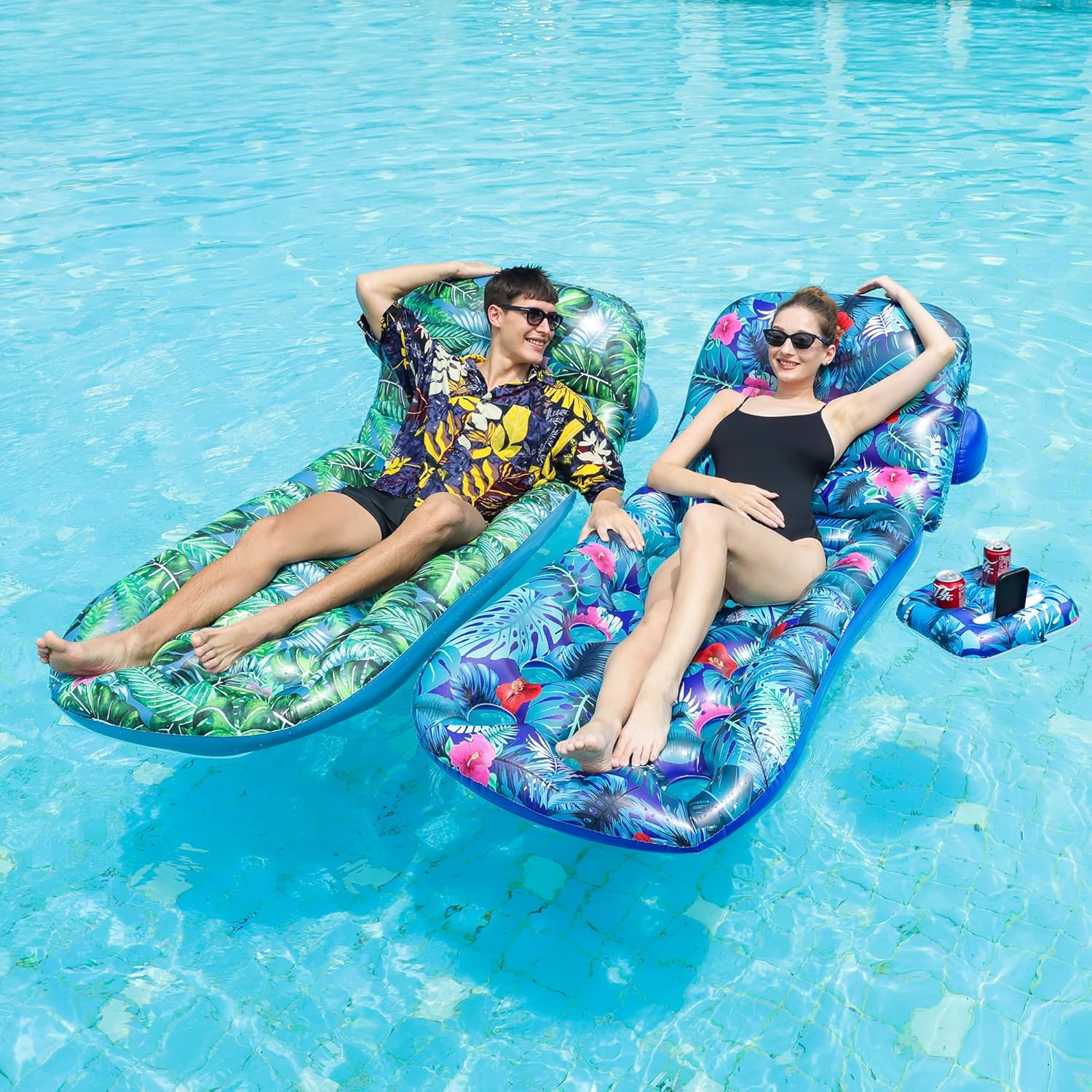 FindUWill Pool Floats Adult - 2 Pack Pool Float Lounger, Inflatable Pool Floats with Cup Holder, Backrest, Heavy Duty Pool Float Rafts, Cooling Pool Floaties for Vacation